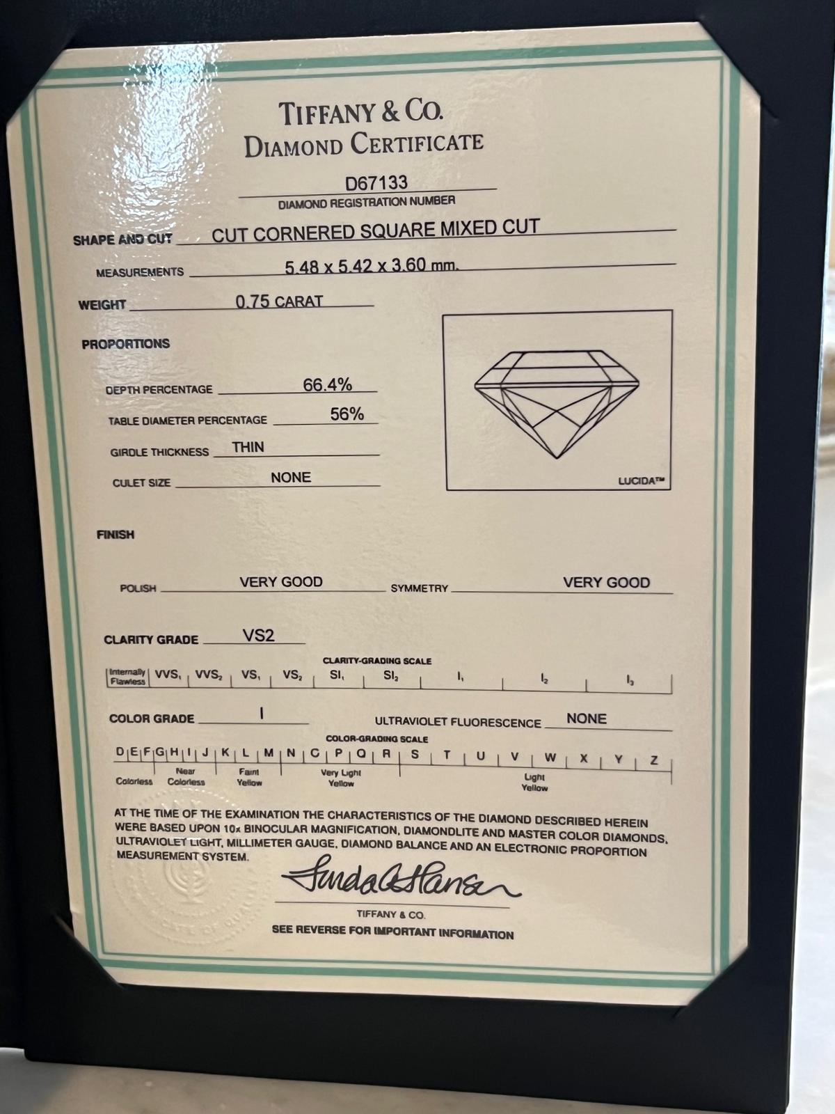 Tiffany & Co Platinum Lucida Cut Diamond Ring 0.75ct For Sale 5