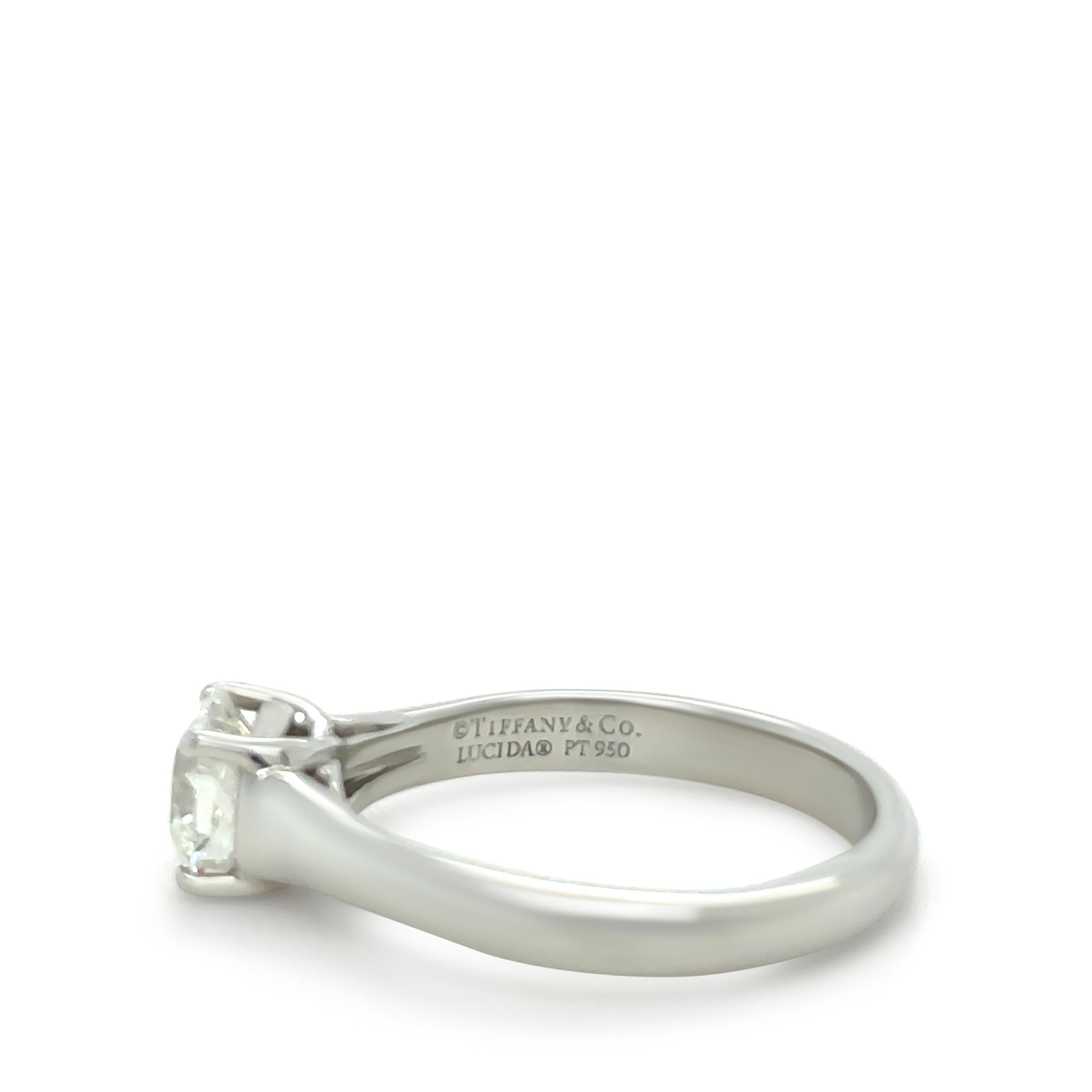Square Cut Tiffany & Co Platinum Lucida Cut Diamond Ring 0.75ct For Sale