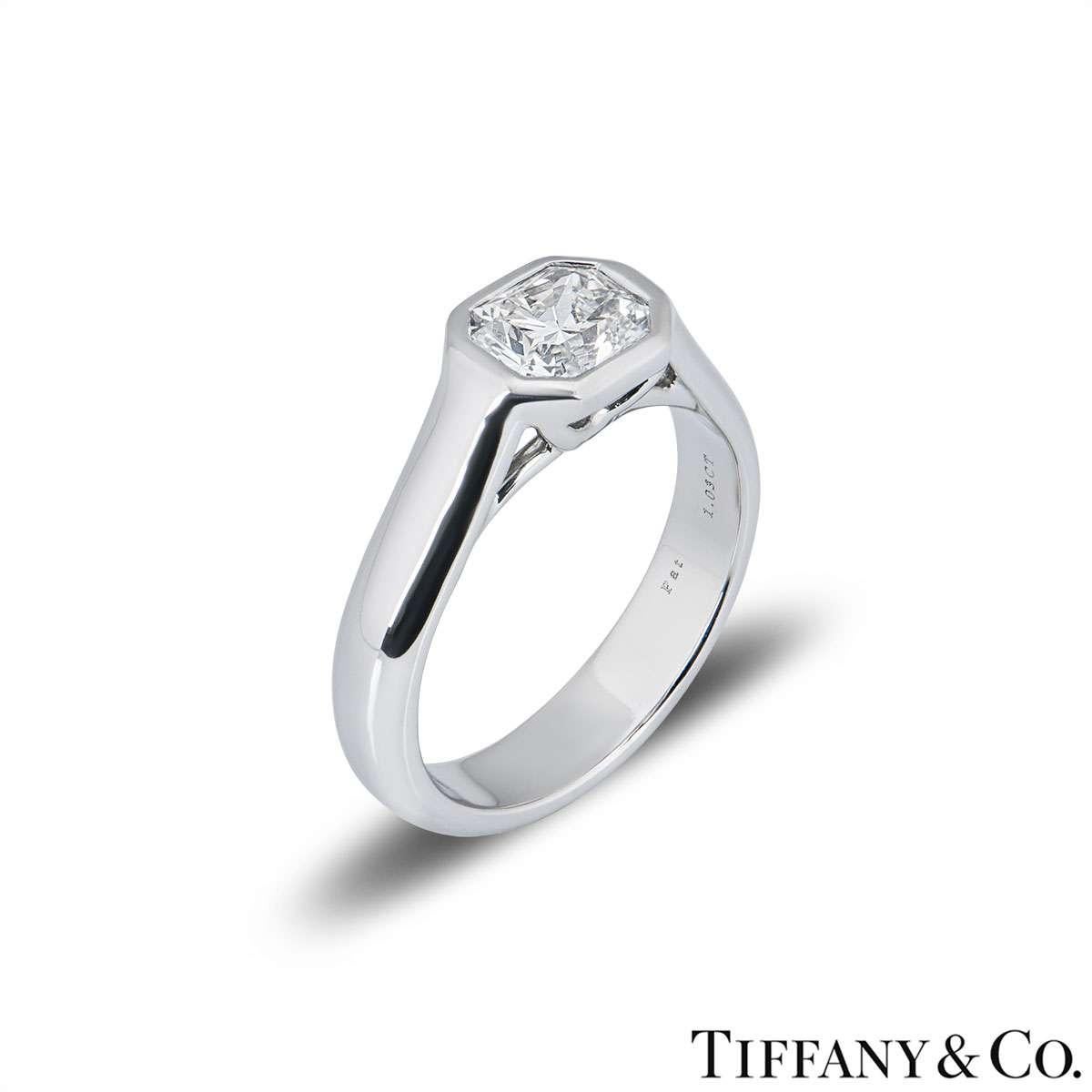 Tiffany & Co. Platinum Lucida Diamond Ring 1.03 Carat F Color /IF Clarity In Excellent Condition In London, GB