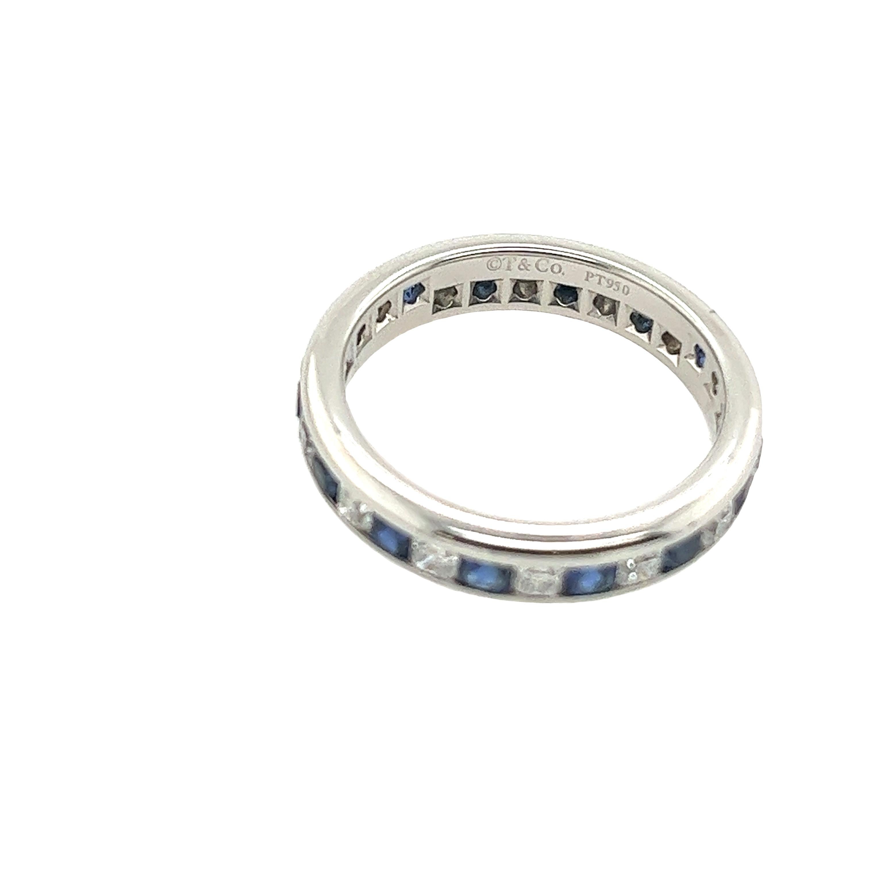 Round Cut Tiffany & Co. Platinum Lucida Diamond & Sapphire Full Eternity Ring For Sale