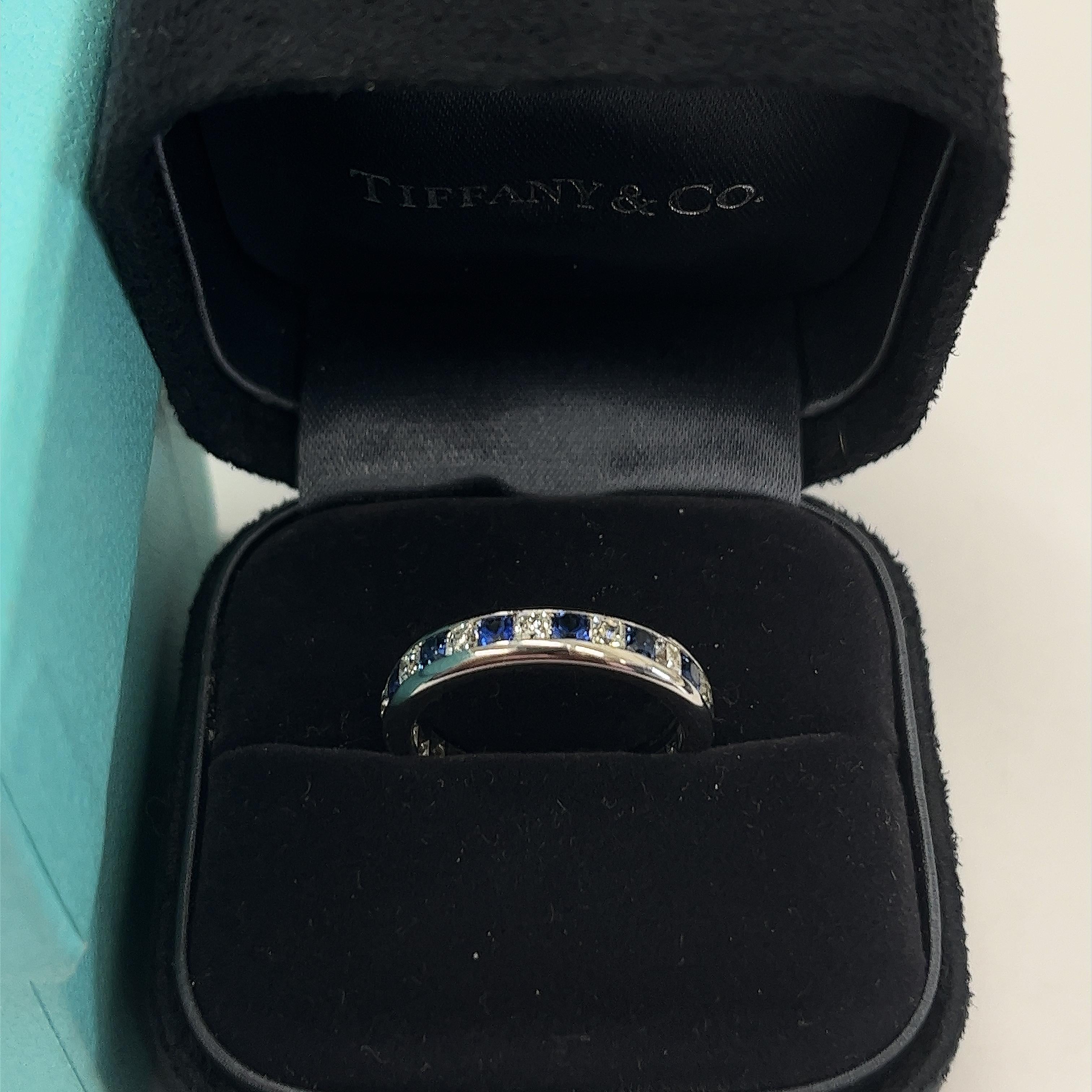Tiffany & Co. Platinum Lucida Diamond & Sapphire Full Eternity Ring For Sale 2