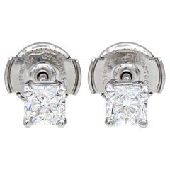 Tiffany & Co. Platinum Lucida Diamond Stud Earrings .90 Carats TW G-H VVS
