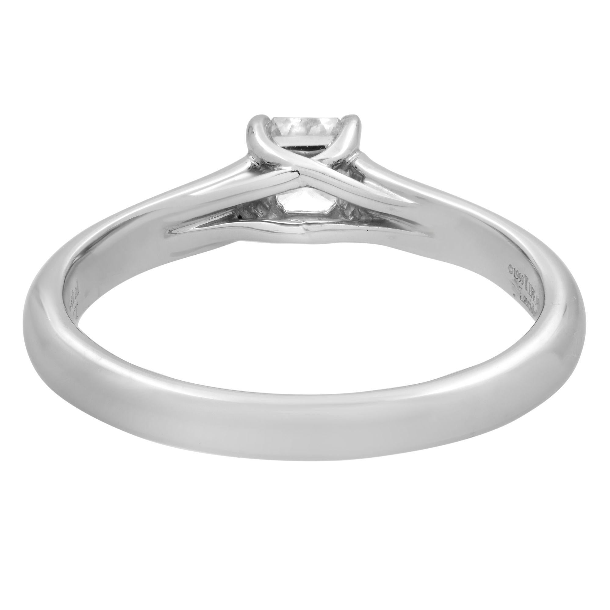 Asscher Cut Tiffany & Co Platinum Lucida Solitaire Diamond Engagement Ring 0.41cttw For Sale
