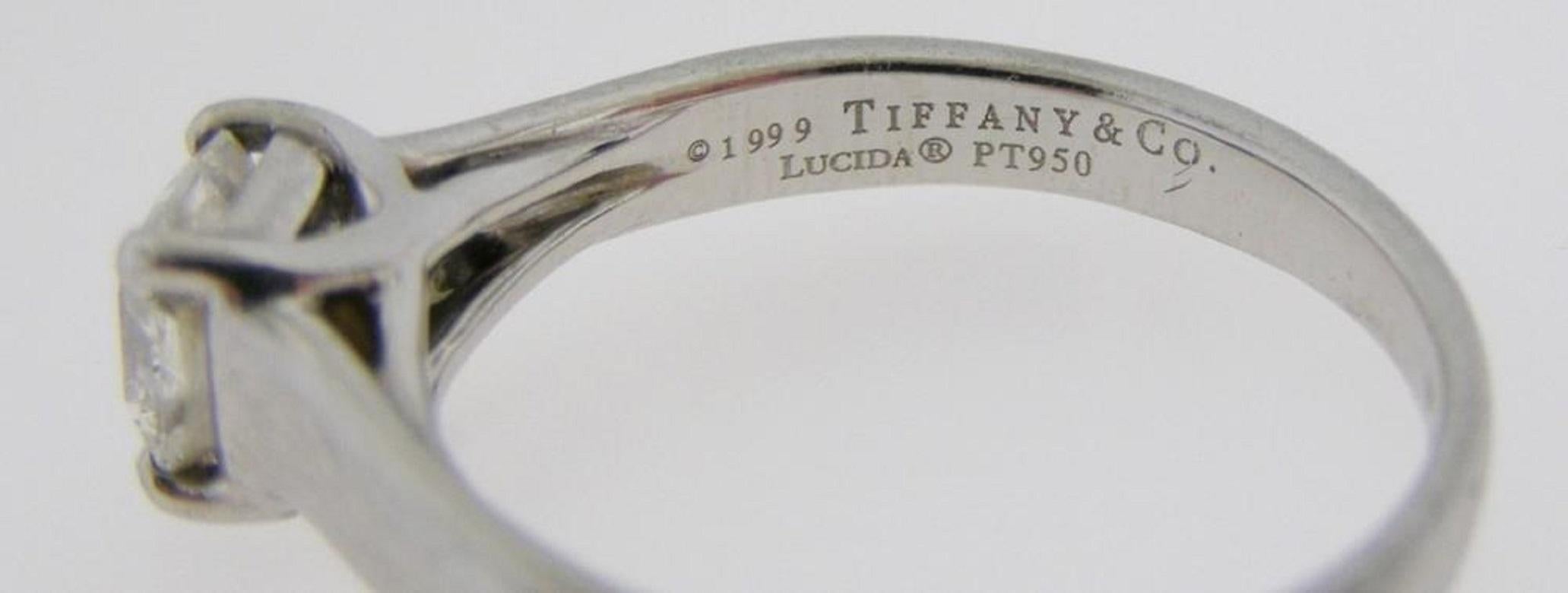 Tiffany & Co Platinum Lucida Square Cut Diamond Solitaire Ring 0.62ct For Sale 2