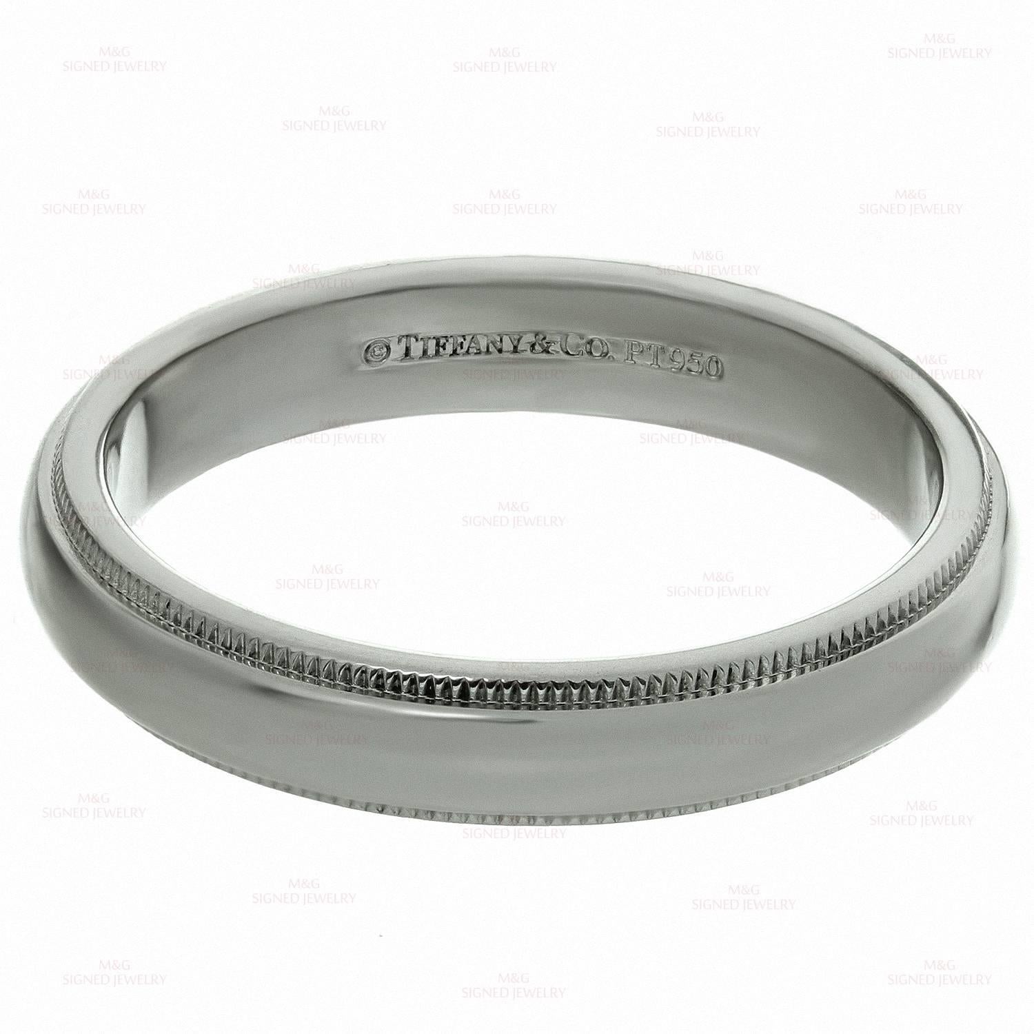 Tiffany & Co. Platinum Milgrain Men's Wedding Band Ring In Excellent Condition For Sale In New York, NY