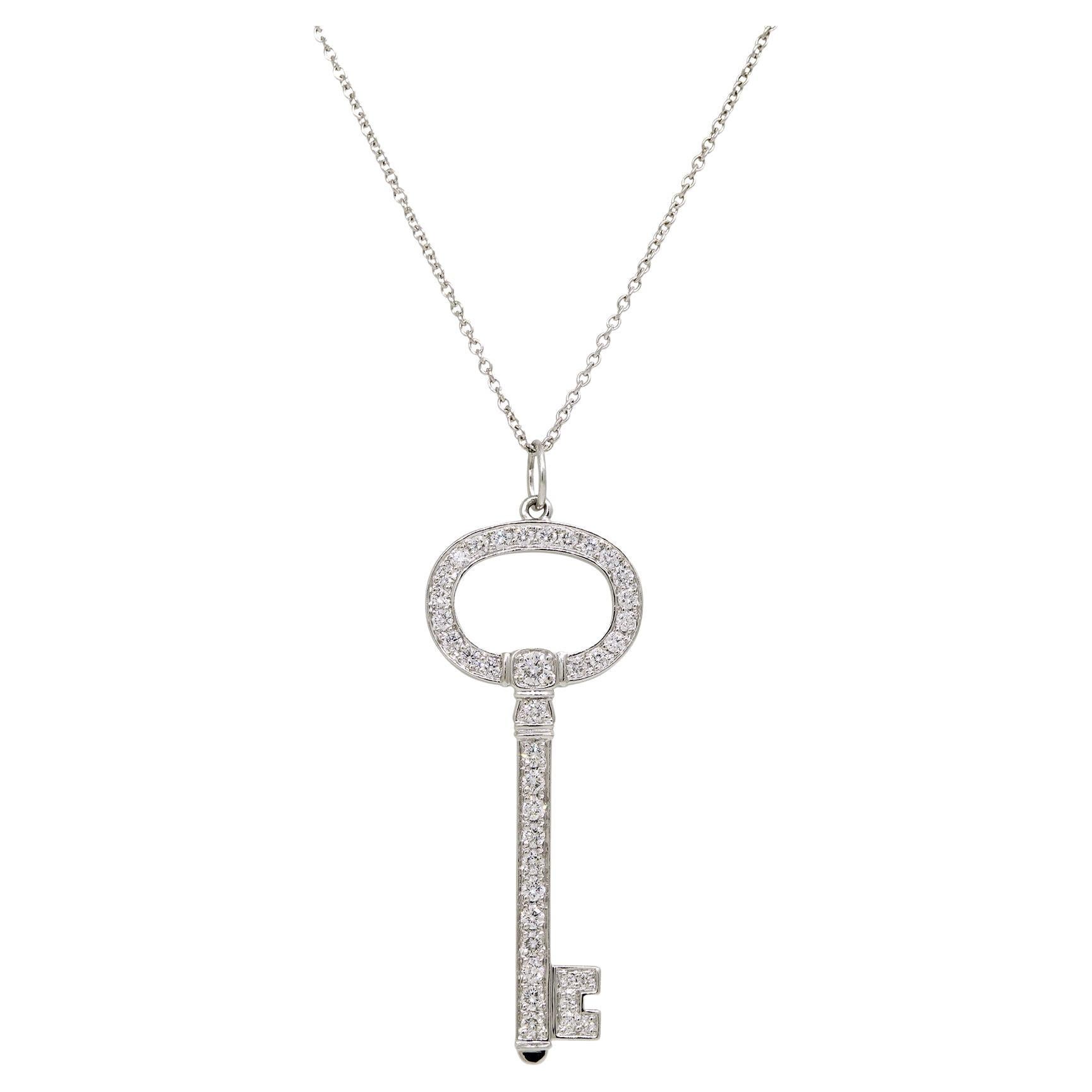 Tiffany & Co. Natural 0.58 Carat Diamond Oval Key Platinum Necklace In Stock
