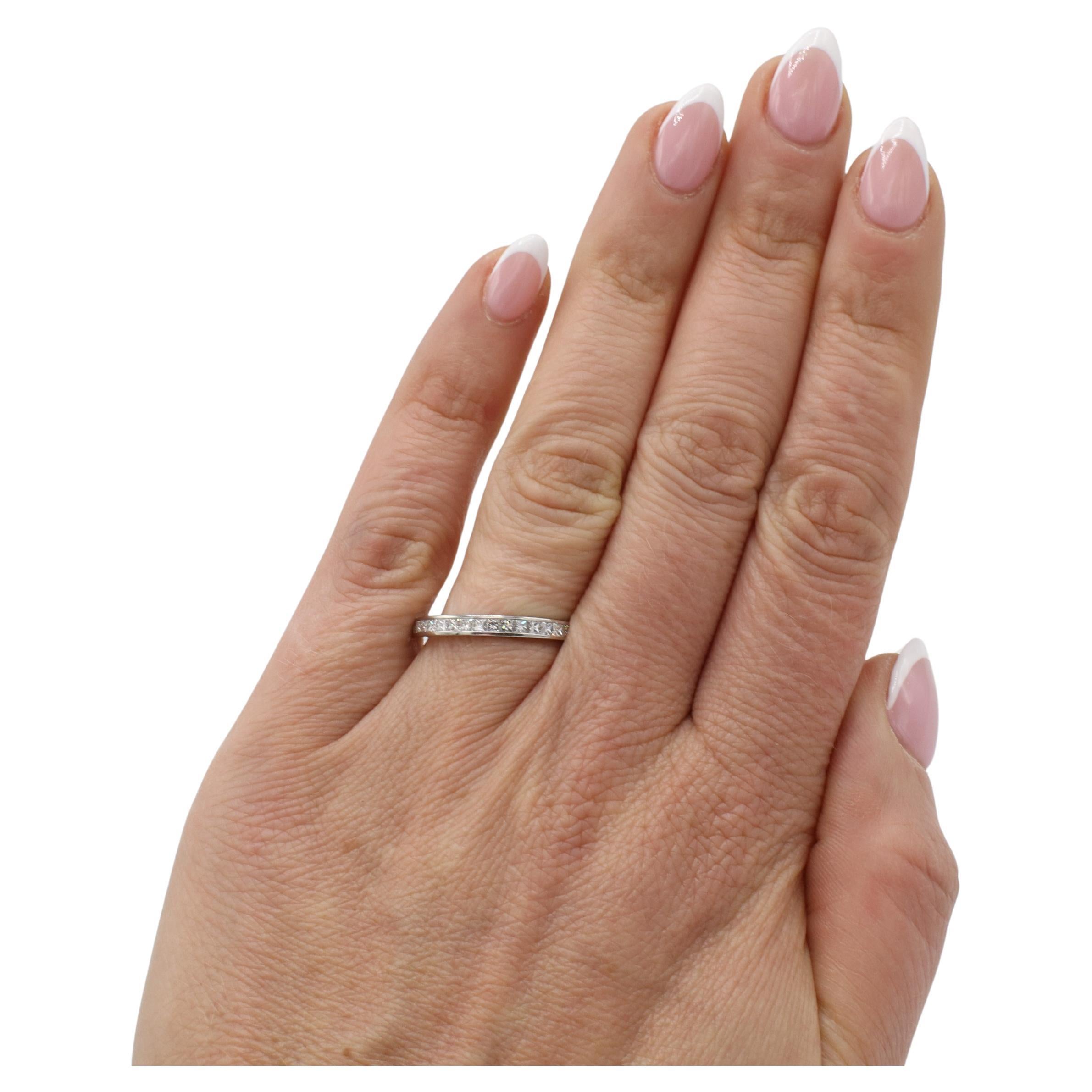 Tiffany & Co. Platinum Natural Princess Cut Diamond Half Wedding Band Ring In Excellent Condition For Sale In  Baltimore, MD