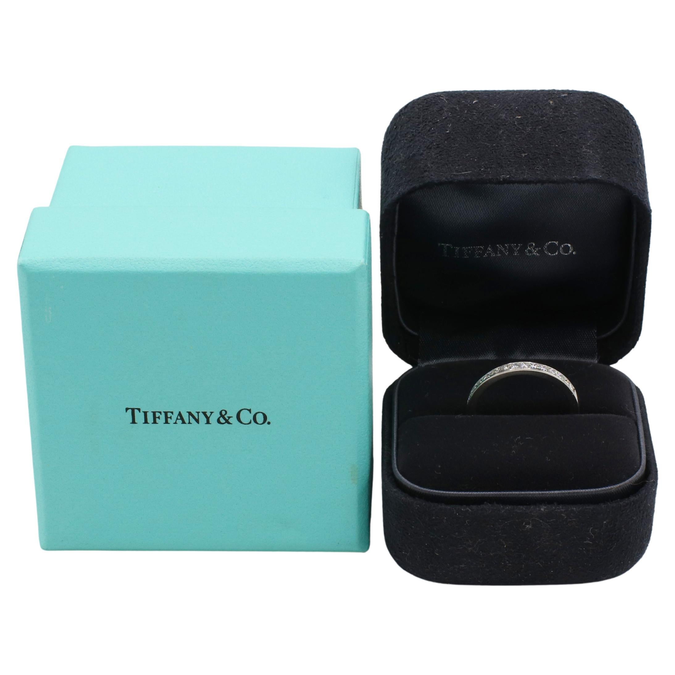 Women's Tiffany & Co. Platinum Natural Princess Cut Diamond Half Wedding Band Ring For Sale