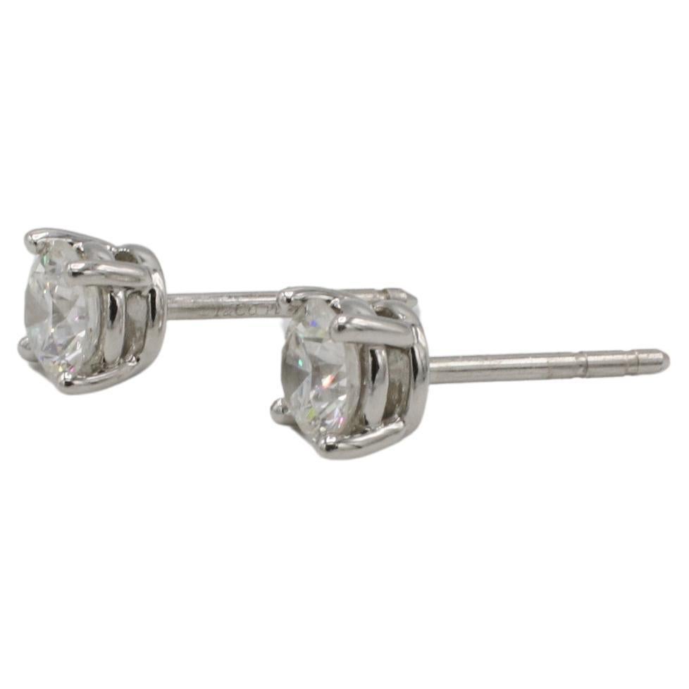 Round Cut Tiffany & Co. Platinum Natural Round Diamond 1.11 Carat G VVS1-2 Stud Earrings For Sale