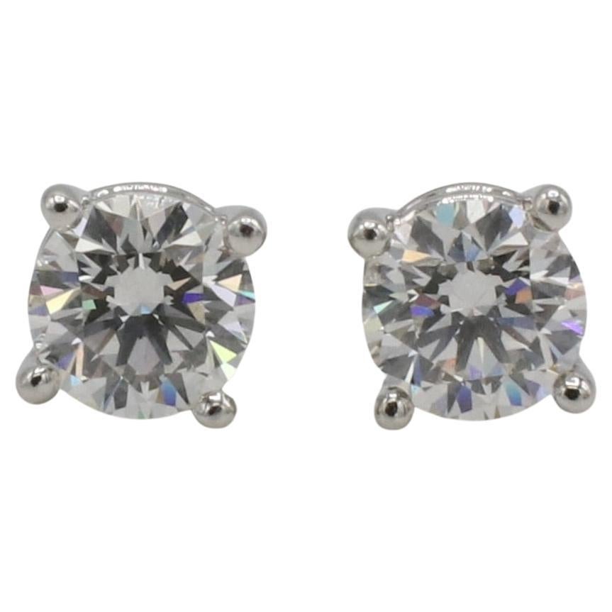 Tiffany & Co. Platinum Natural Round Diamond 1.11 Carat G VVS1-2 Stud Earrings