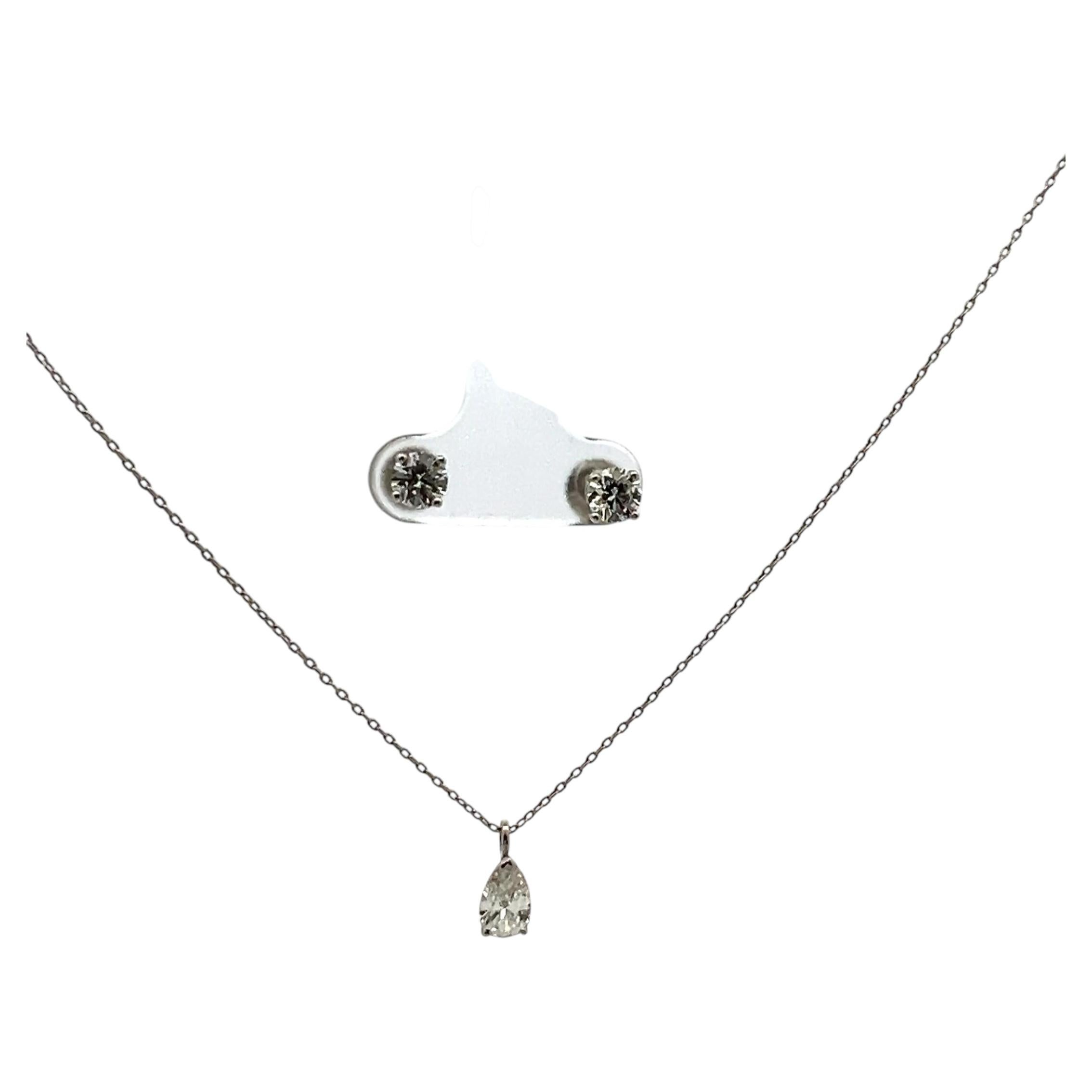 Tiffany & Co Platinum Necklace Earring Set 1.76ct Pear and Round G VS1 Diamonds For Sale