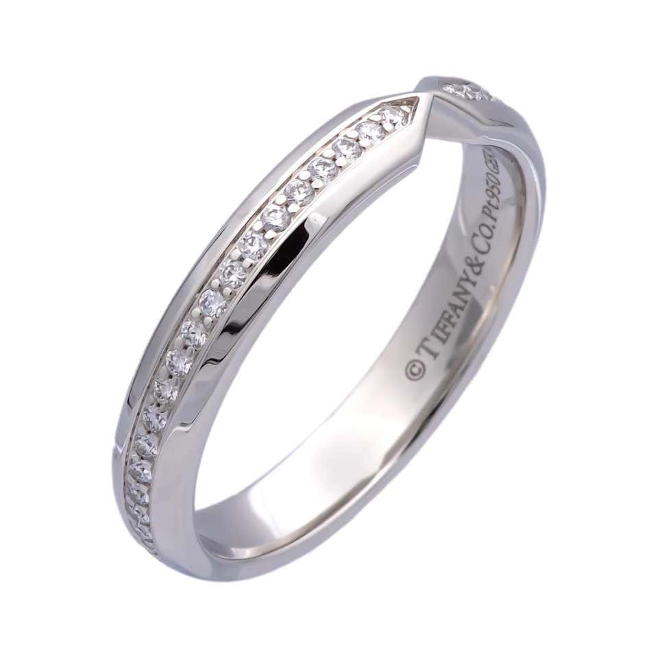 Half Ring Tiffany and Co Platinum Half Circle Eternity Band Ring .17ct 2 mm Size ...