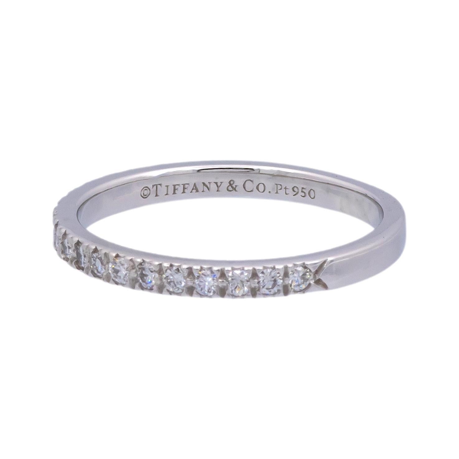 Contemporary Tiffany & Co. Platinum Novo 2mm 0.18 cts Total Half-Circle Band Ring Size 7 For Sale