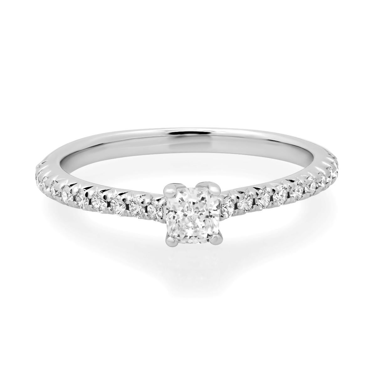 TIFFANY & Co. Platinum Novo Cushion Cut .22ct Diamond Engagement Ring 5.75 In Excellent Condition For Sale In Los Angeles, CA