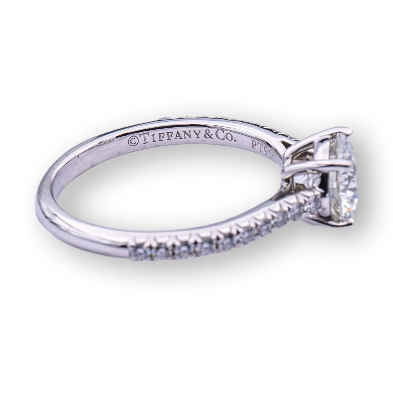 Modern Tiffany & Co. Platinum Novo Diamond Engagement Ring with Round .95ct IVVS2