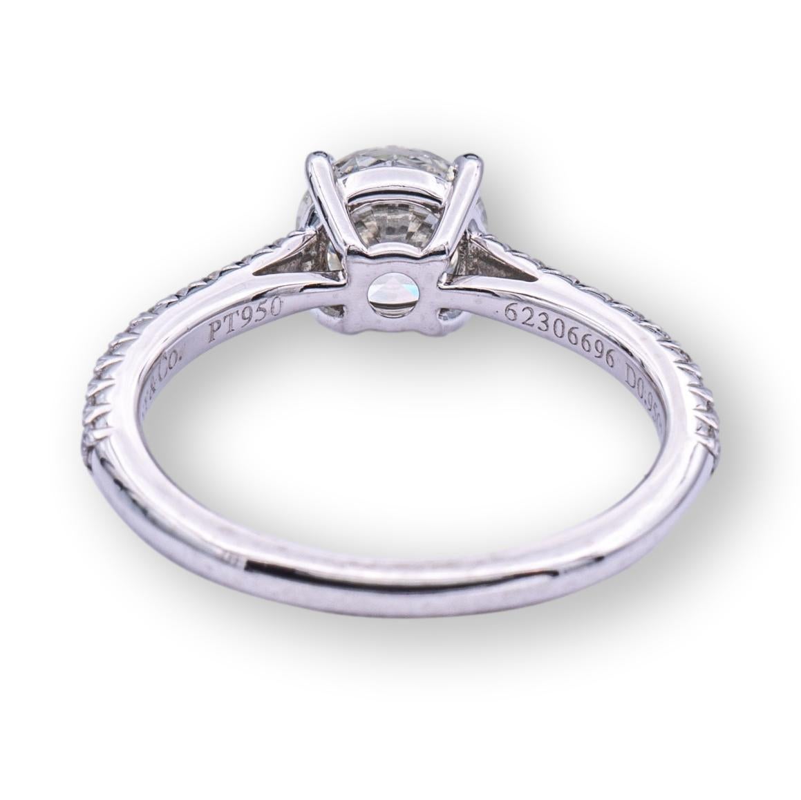 Tiffany & Co. Platinum Novo Diamond Engagement Ring with Round .95ct IVVS2 In Excellent Condition In New York, NY