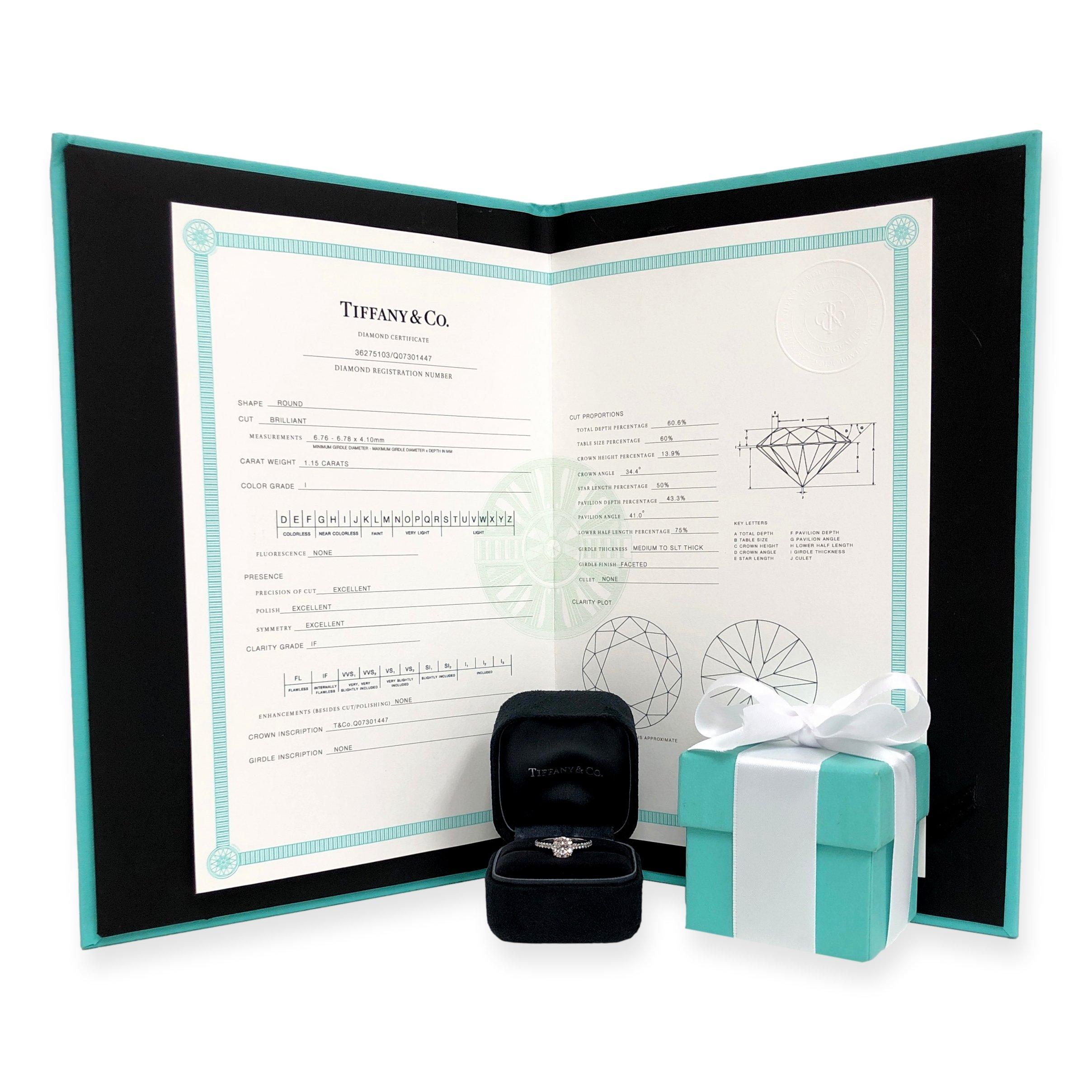 Tiffany & Co. Platinum Novo Round Diamond Engagement Ring 1.31 Carat Tw I IF 1