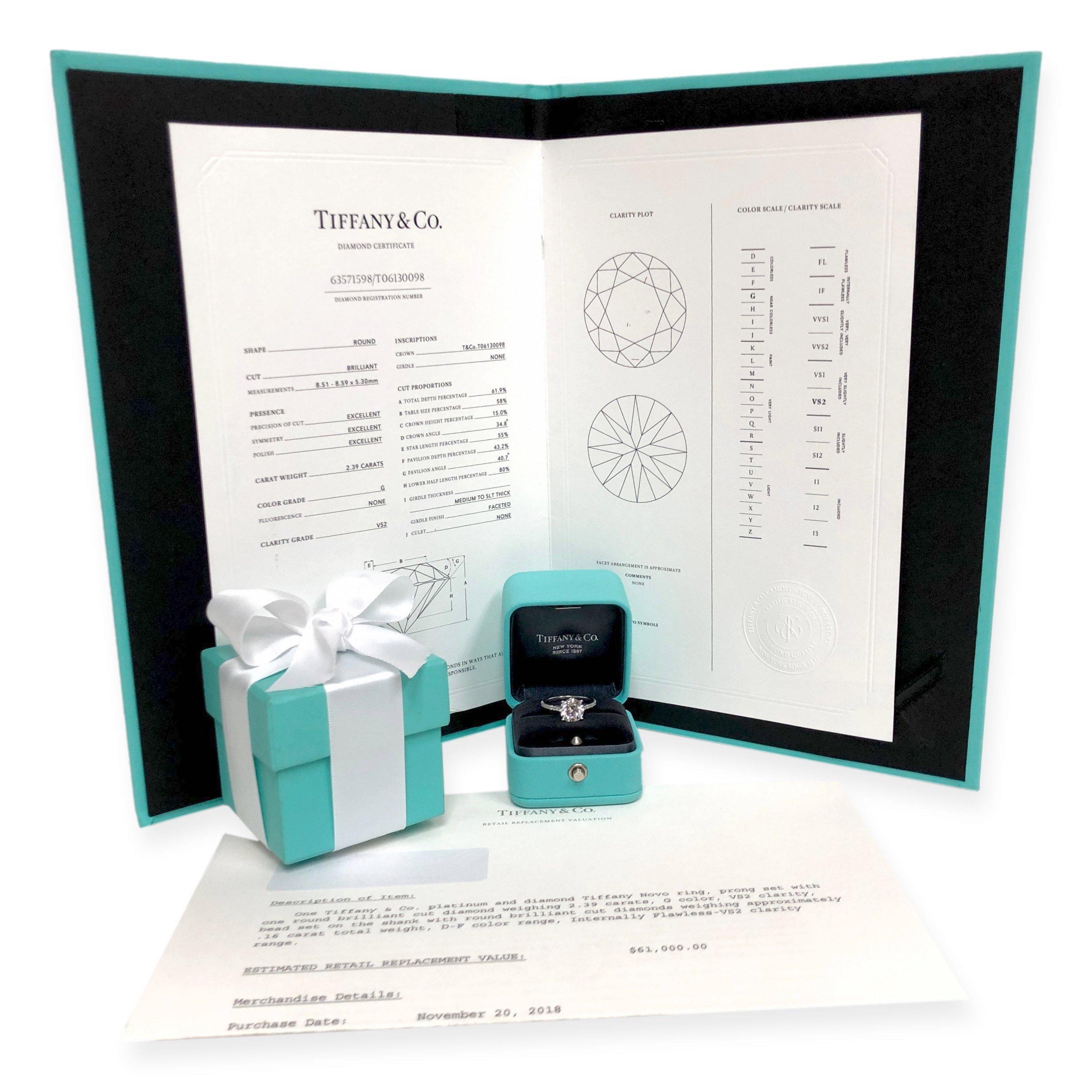 Tiffany & Co. Platinum Novo Round Diamond Engagement Ring 2.55 cts. TW GVS2 For Sale 7
