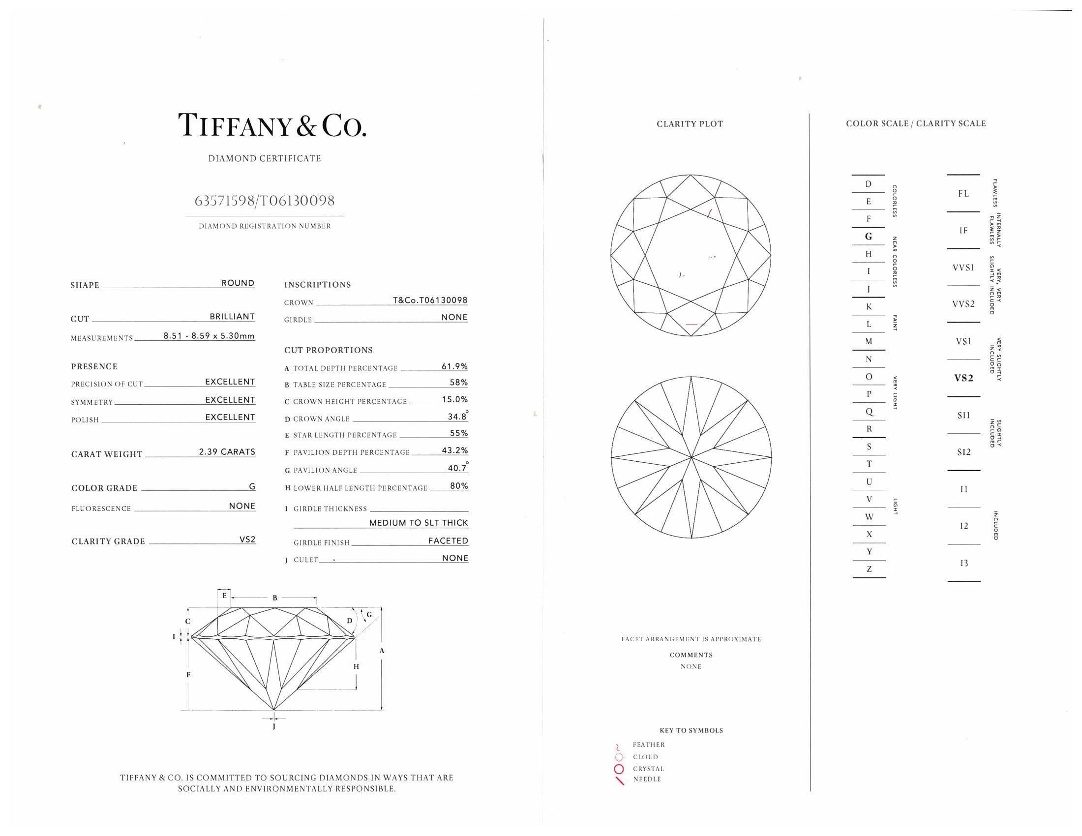 Tiffany & Co. Platinum Novo Round Diamond Engagement Ring 2.55 cts. TW GVS2 7