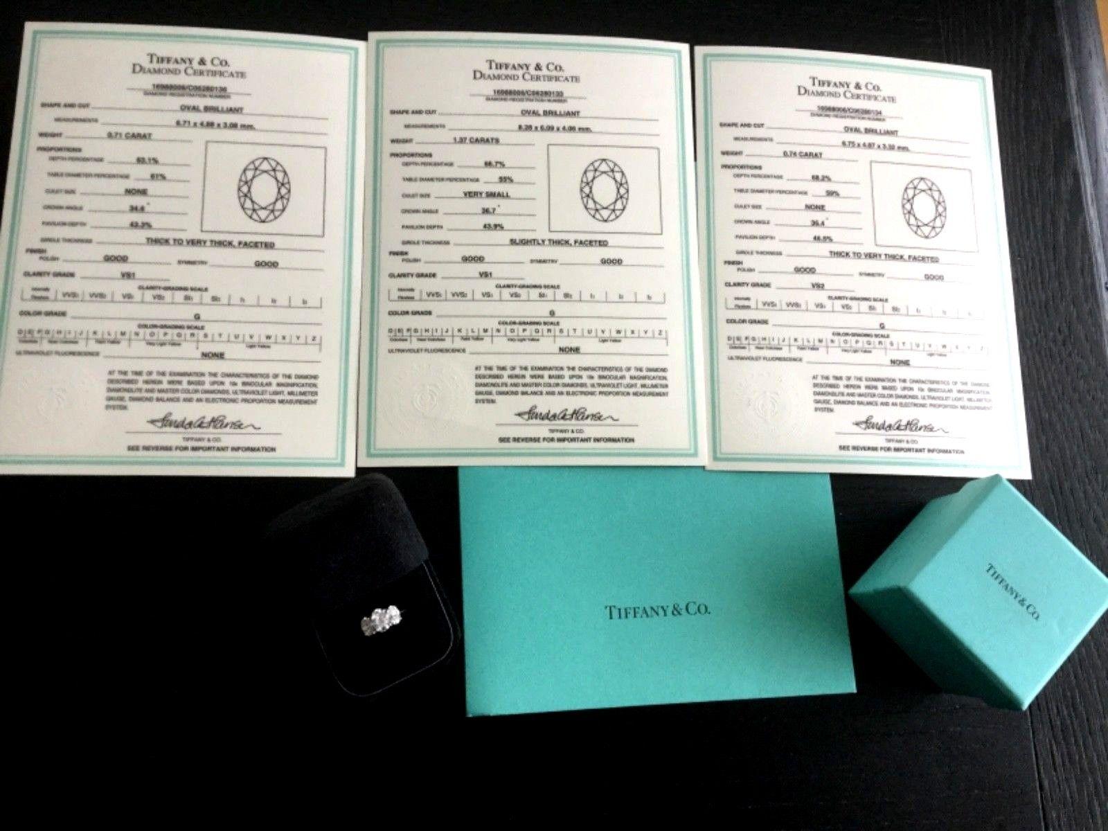 Modern Tiffany & Co. Platinum Oval 3-Stone Diamond Ring 2.82 Carat