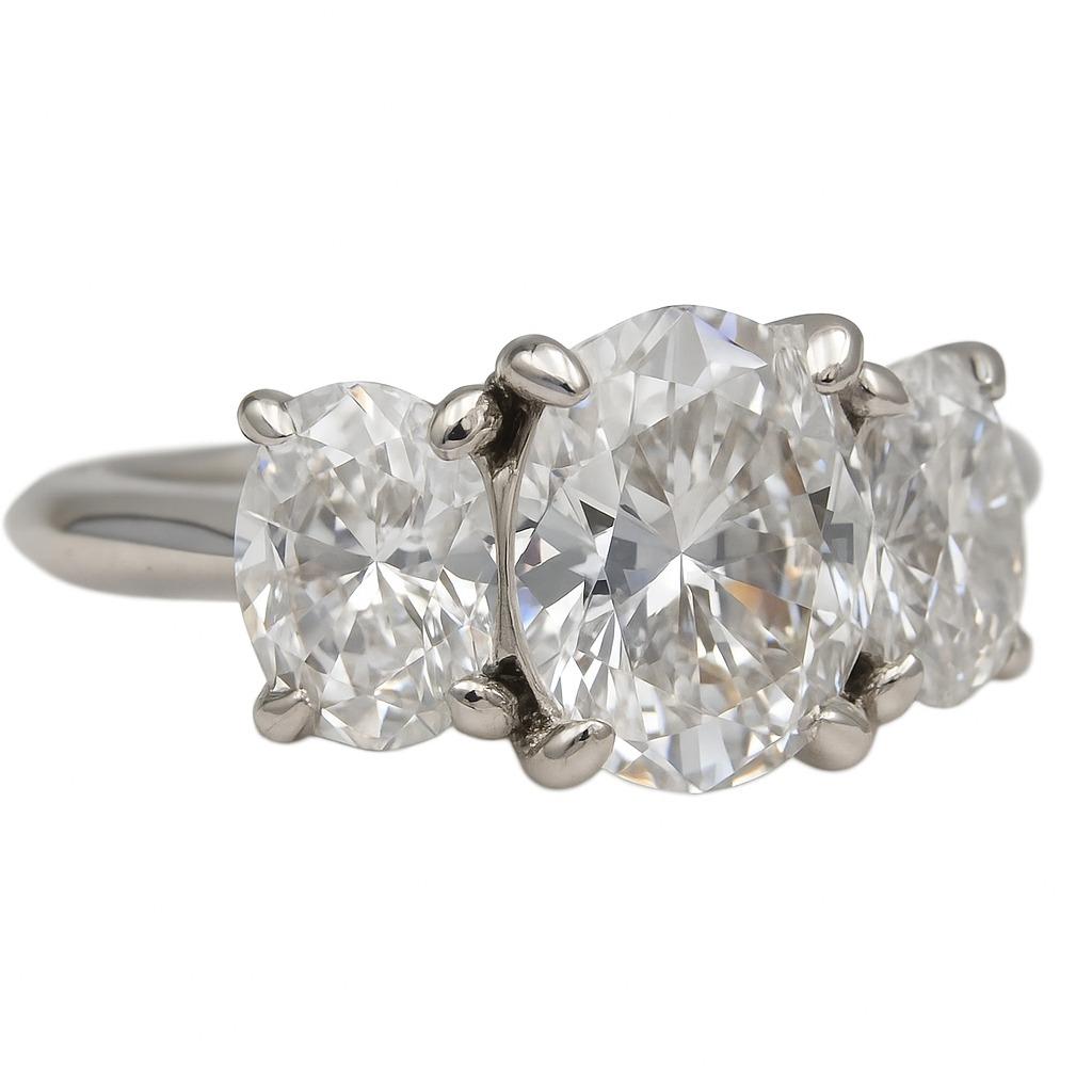 Taille ovale Tiffany & Co. Bague de fiançailles à trois pierres en platine avec diamant de taille ovale en vente