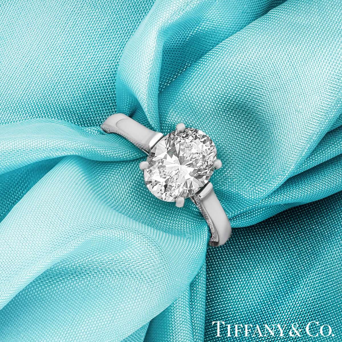 Women's Tiffany & Co. Platinum Oval Diamond Engagement Ring 2.06 Ct D/VVS2 GIA Certified For Sale