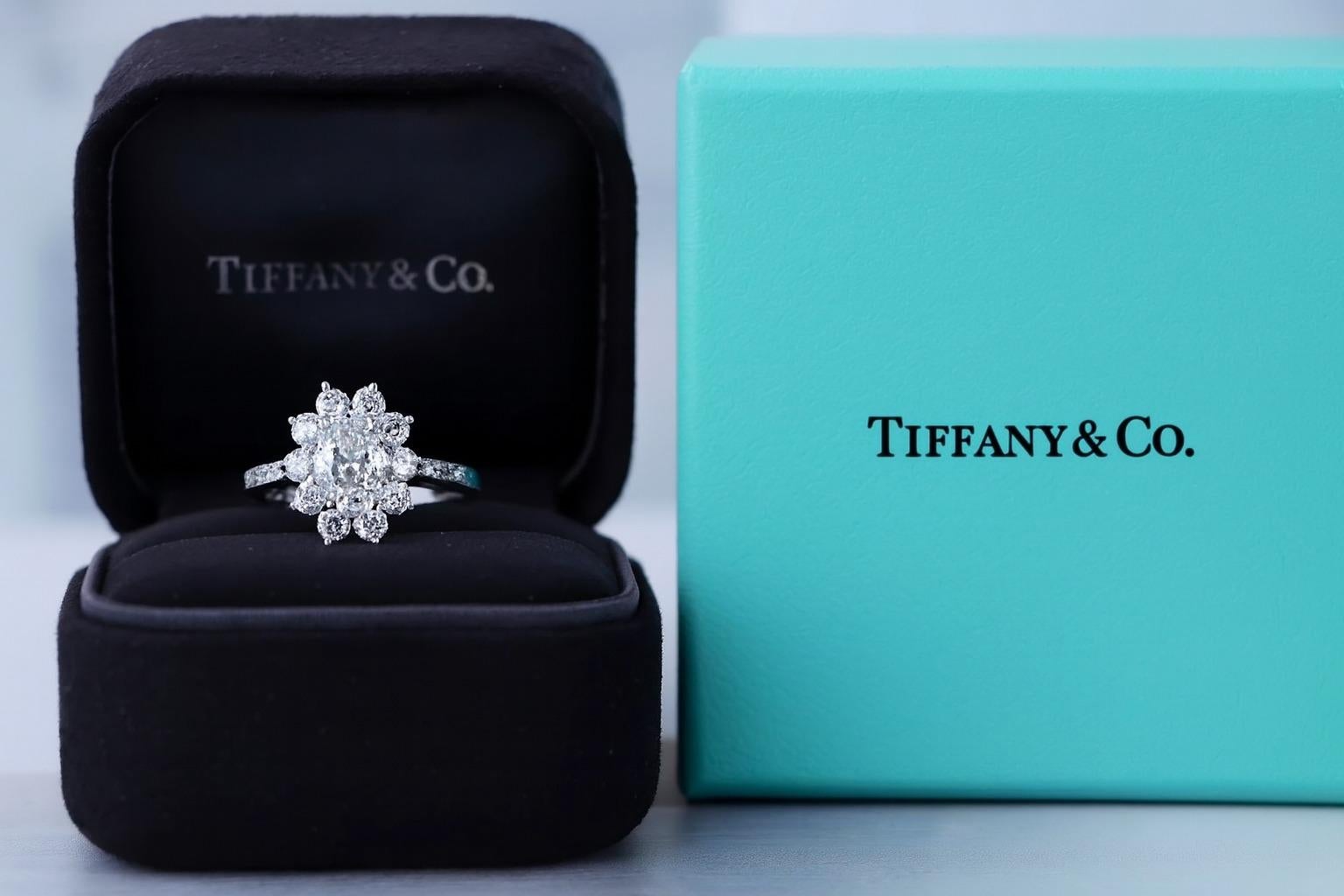 Tiffany & Co. Anillo de compromiso de diamantes ovalados en platino Moderno en venta