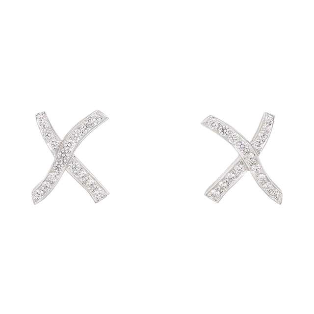 Tiffany and Co. Platinum Palomas X Diamond Earrings at 1stDibs