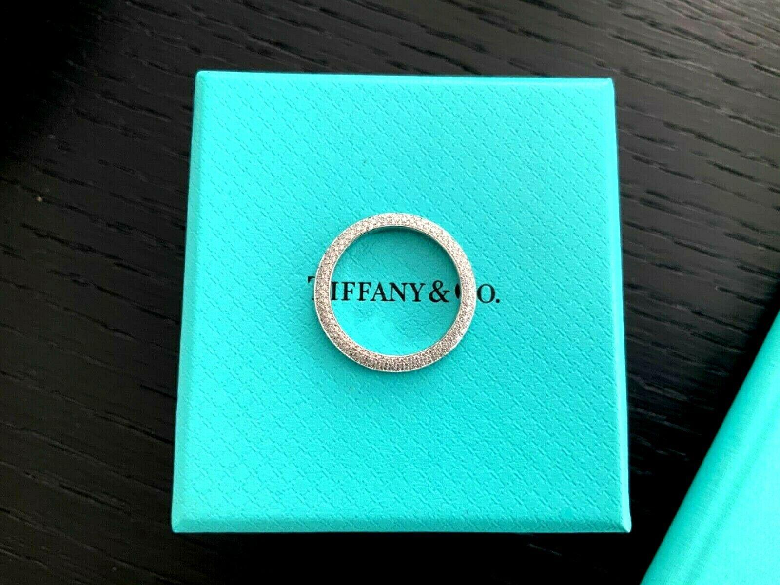 Round Cut Tiffany & Co. Platinum Pave Diamond Wedding Band Ring with Papers 2019 For Sale