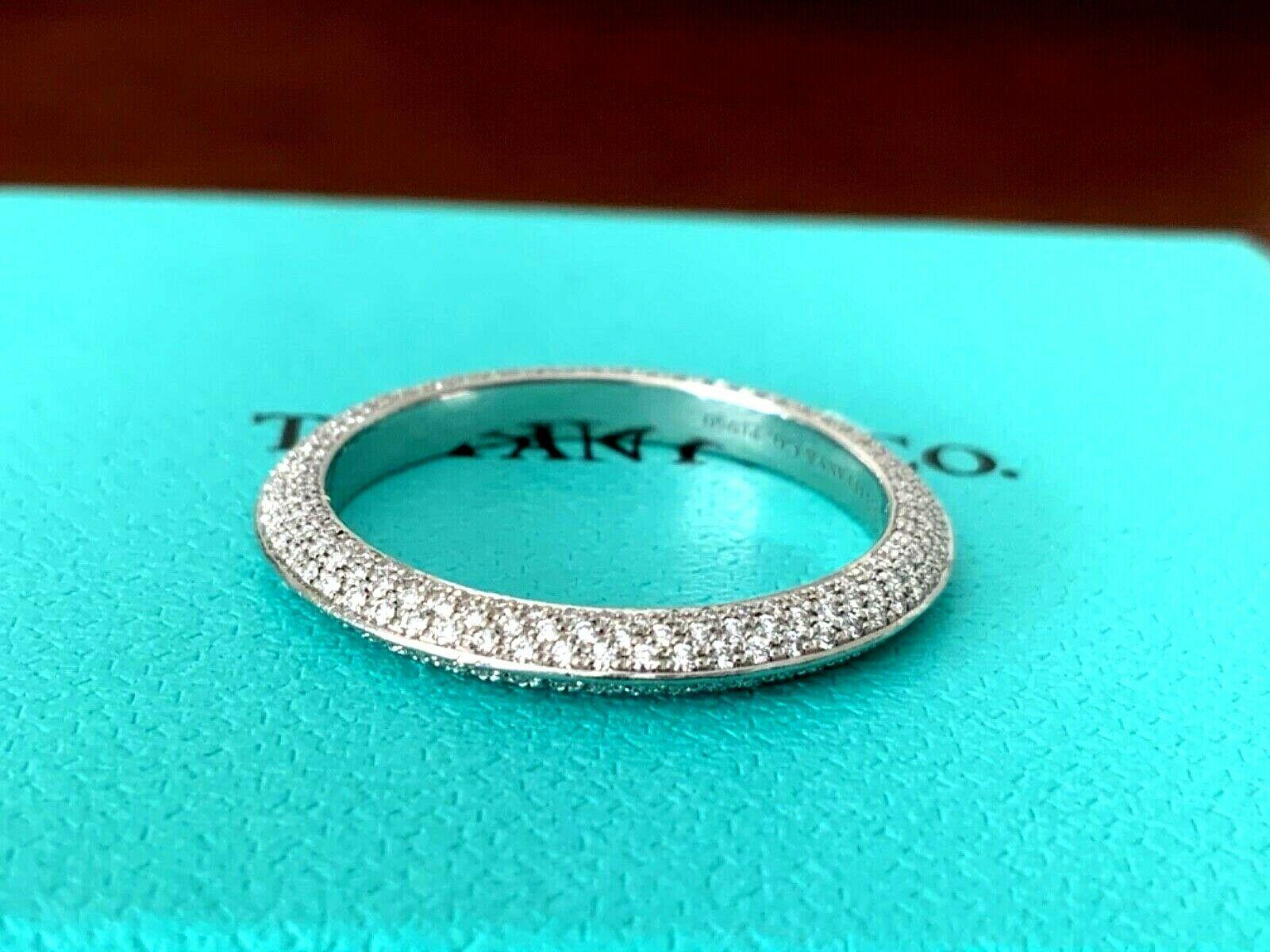Tiffany & Co. Platinum Pave Diamond Wedding Band Ring with Papers 2019 In New Condition For Sale In Middletown, DE