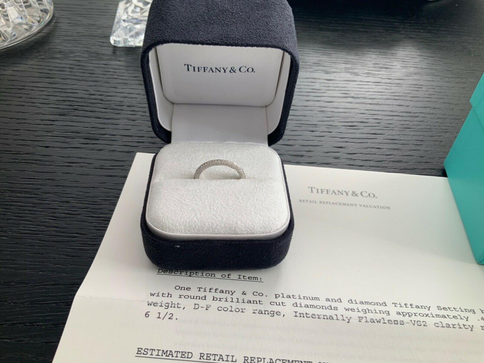 Tiffany & Co. Platinum Pave Diamond Wedding Band Ring with Papers 2019 For Sale 3