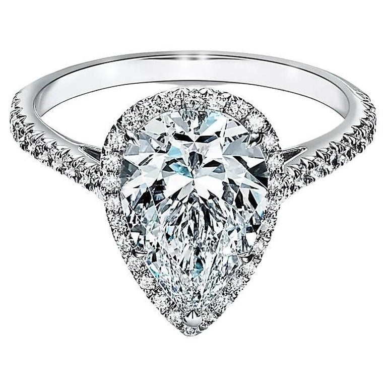 Tiffany and Co. Platinum Pear Diamond Halo Engagement Ring. For Sale at
