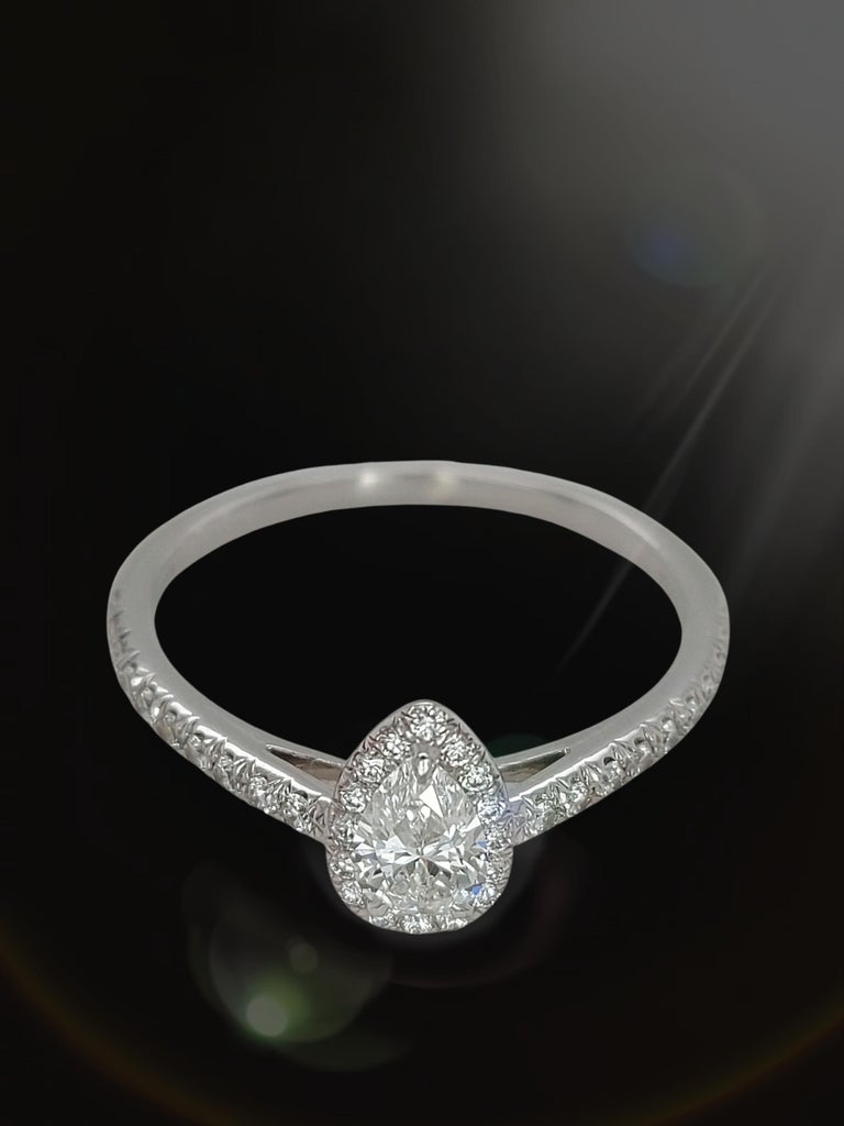 Tiffany and Co Platinum Pear Shaped Diamond Halo Engagement Ring For