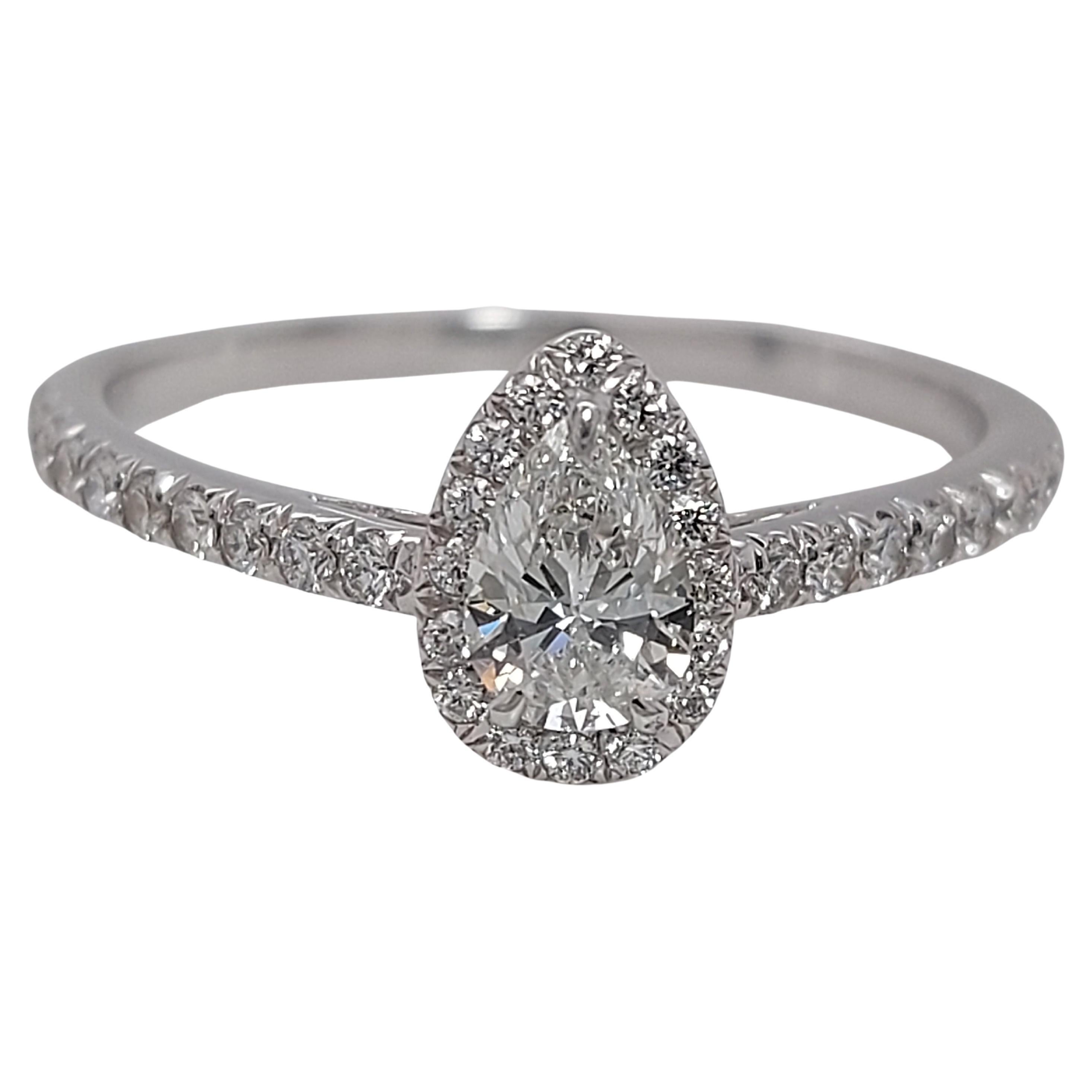 Tiffany and Co Platinum Pear Shaped Diamond Halo Engagement Ring For