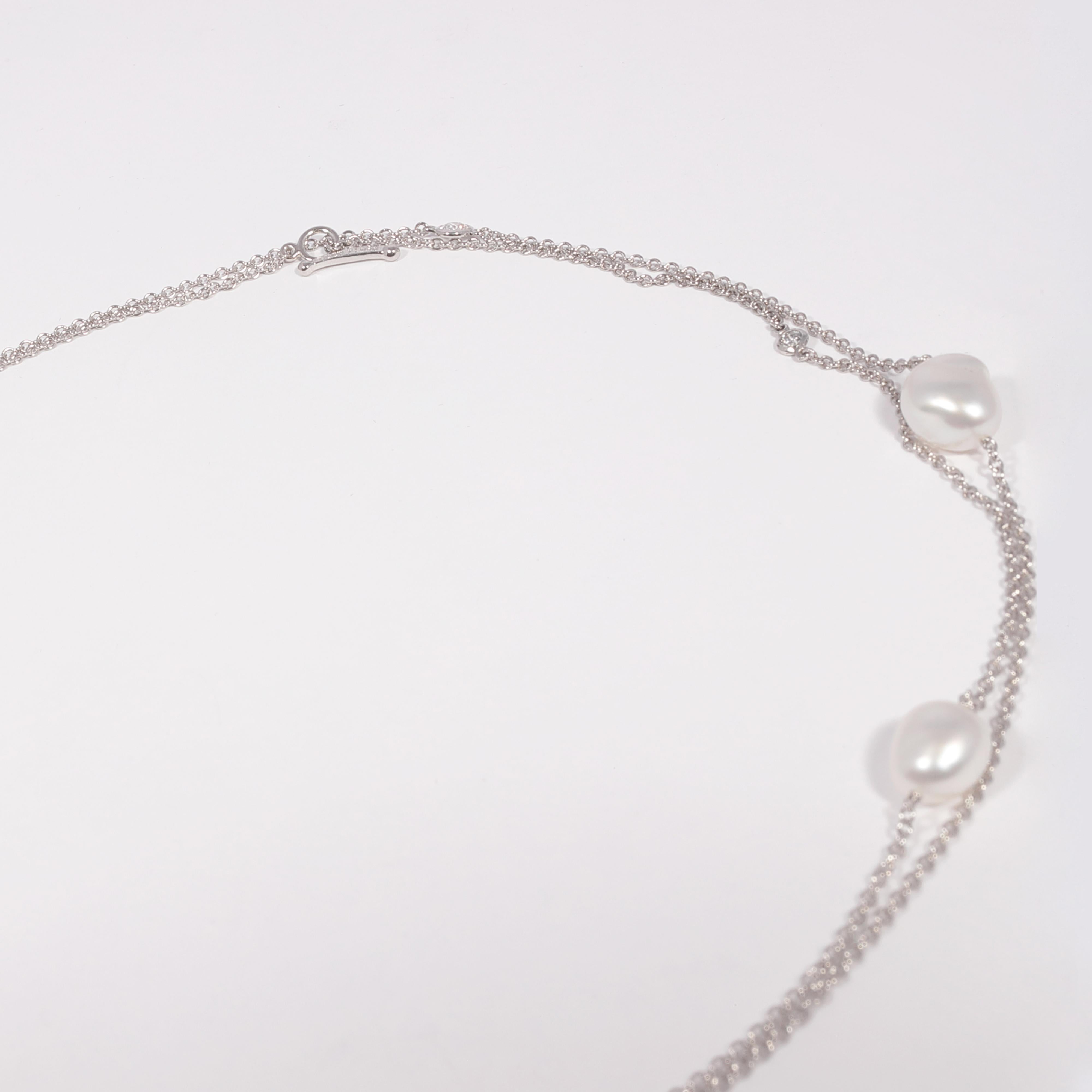 Tiffany & Co. Platinum Pearl Diamond Necklace In Good Condition In Dallas, TX