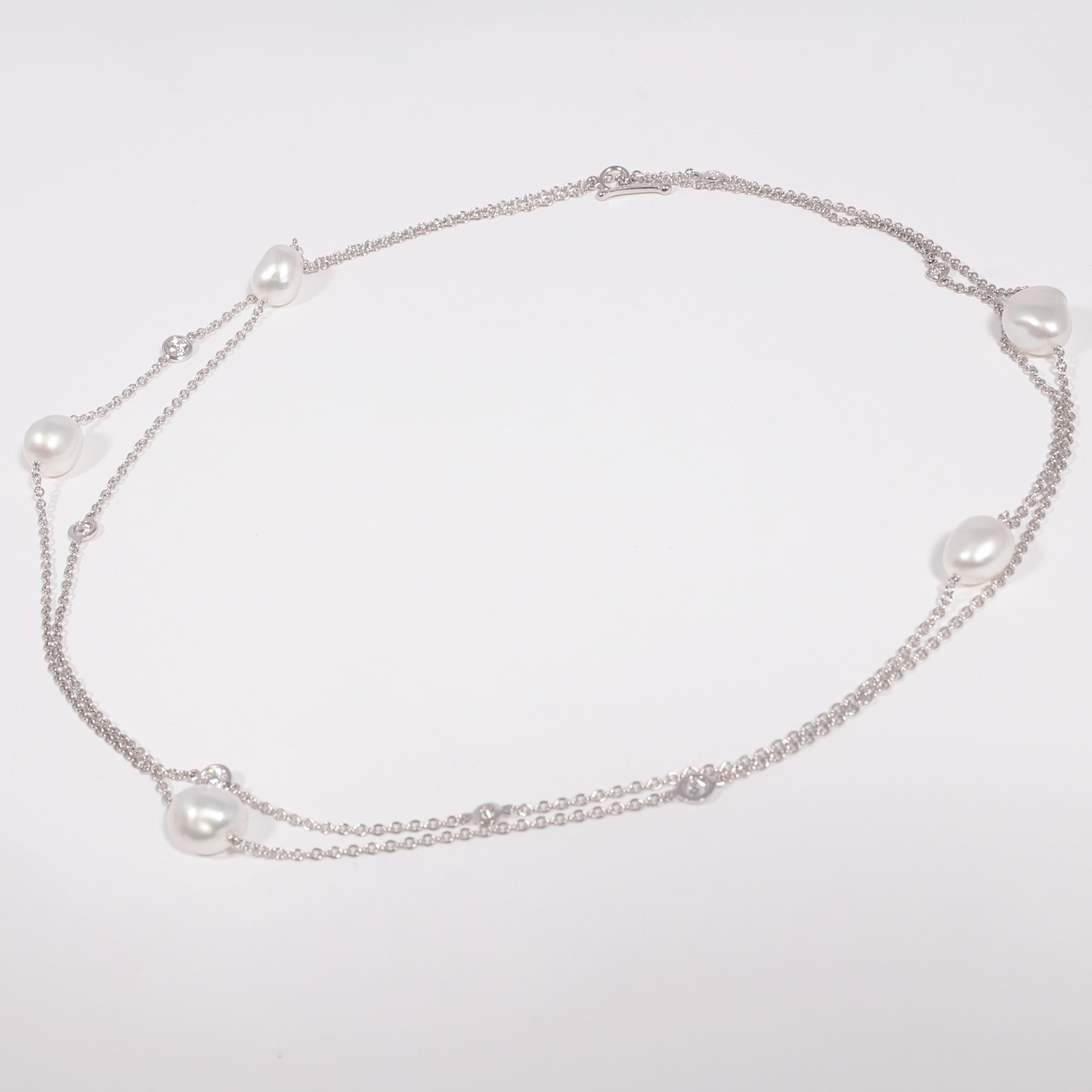 Women's or Men's Tiffany & Co. Platinum Pearl Diamond Necklace