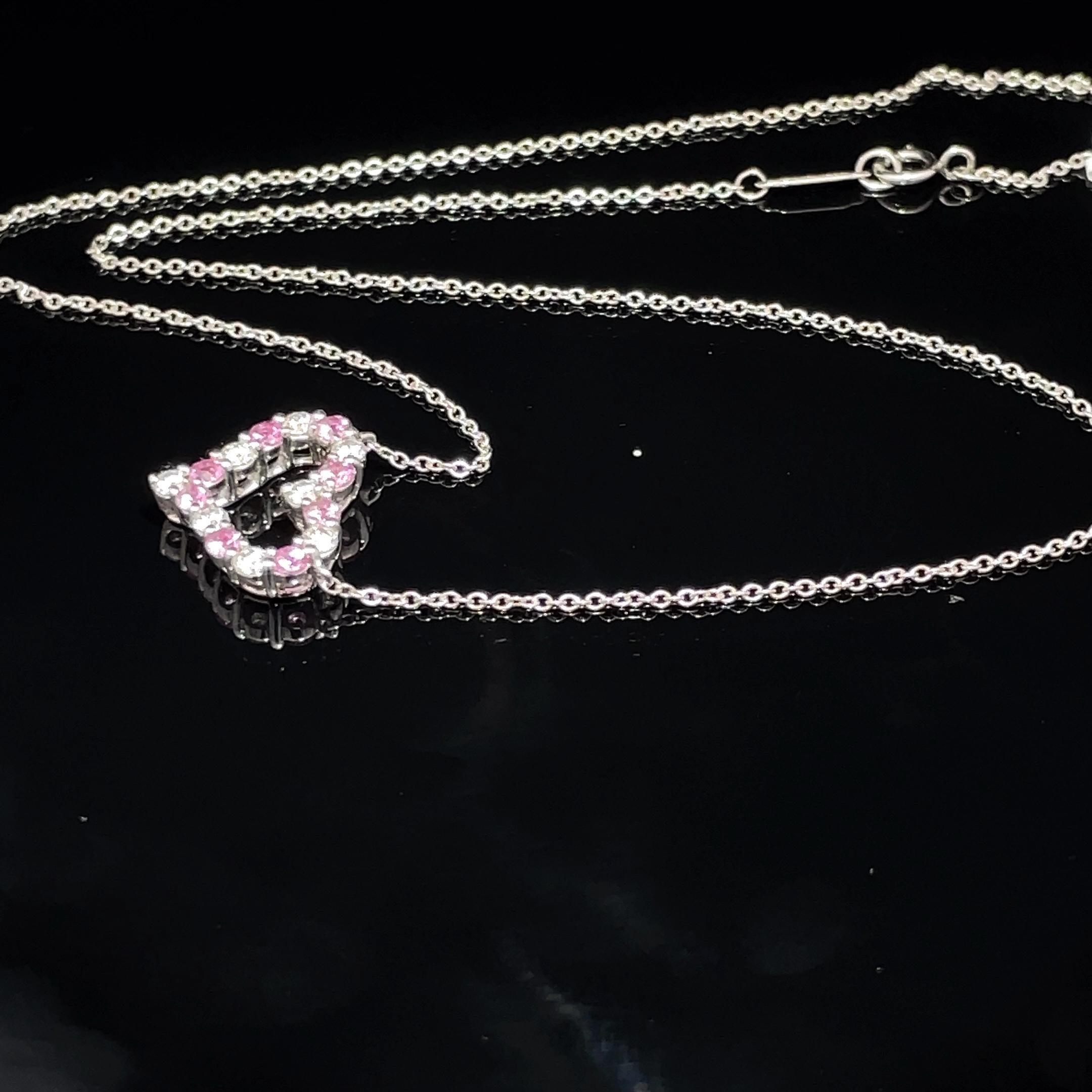 TIFFANY & CO. Platinum Pink Sapphire and Diamond Heart Pendant en vente 6