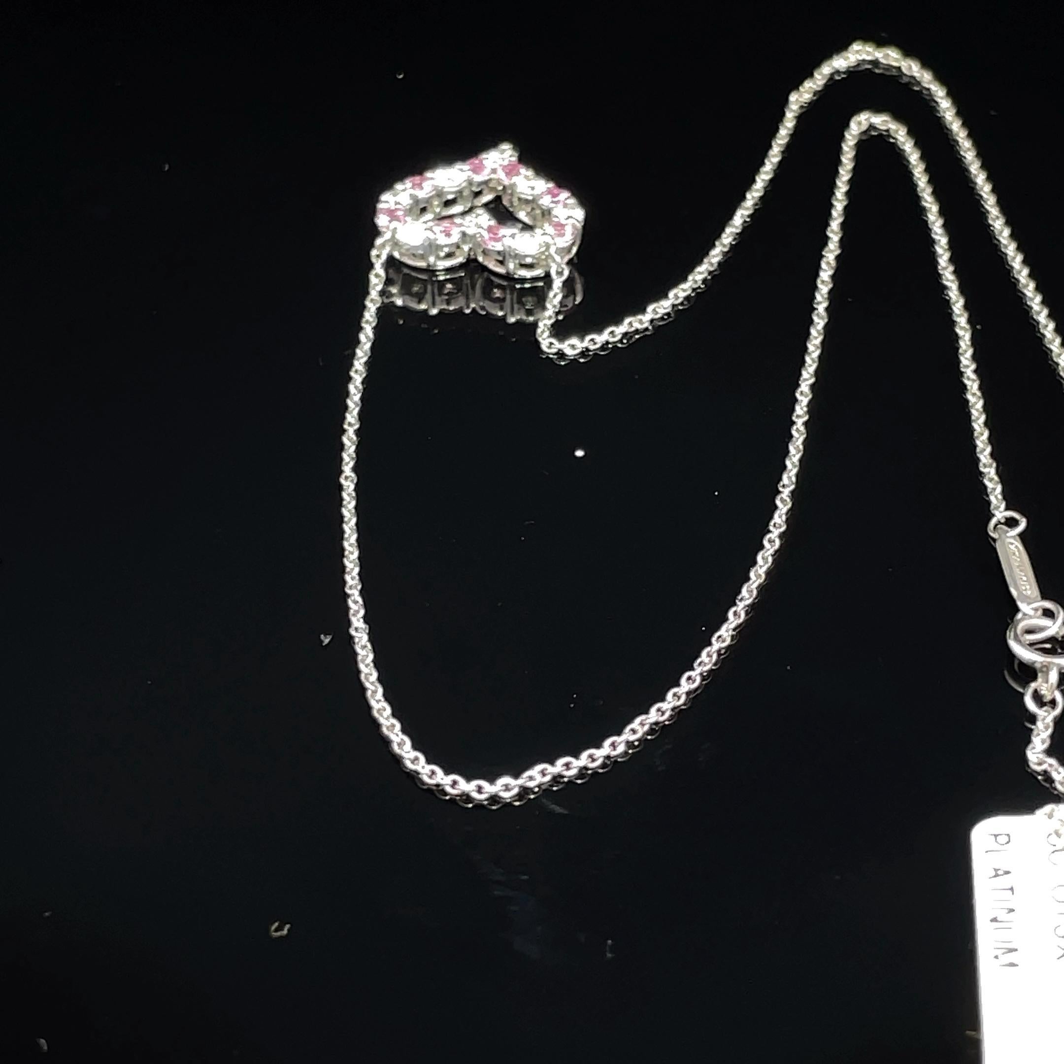 TIFFANY & CO. Platinum Pink Sapphire and Diamond Heart Pendant en vente 7