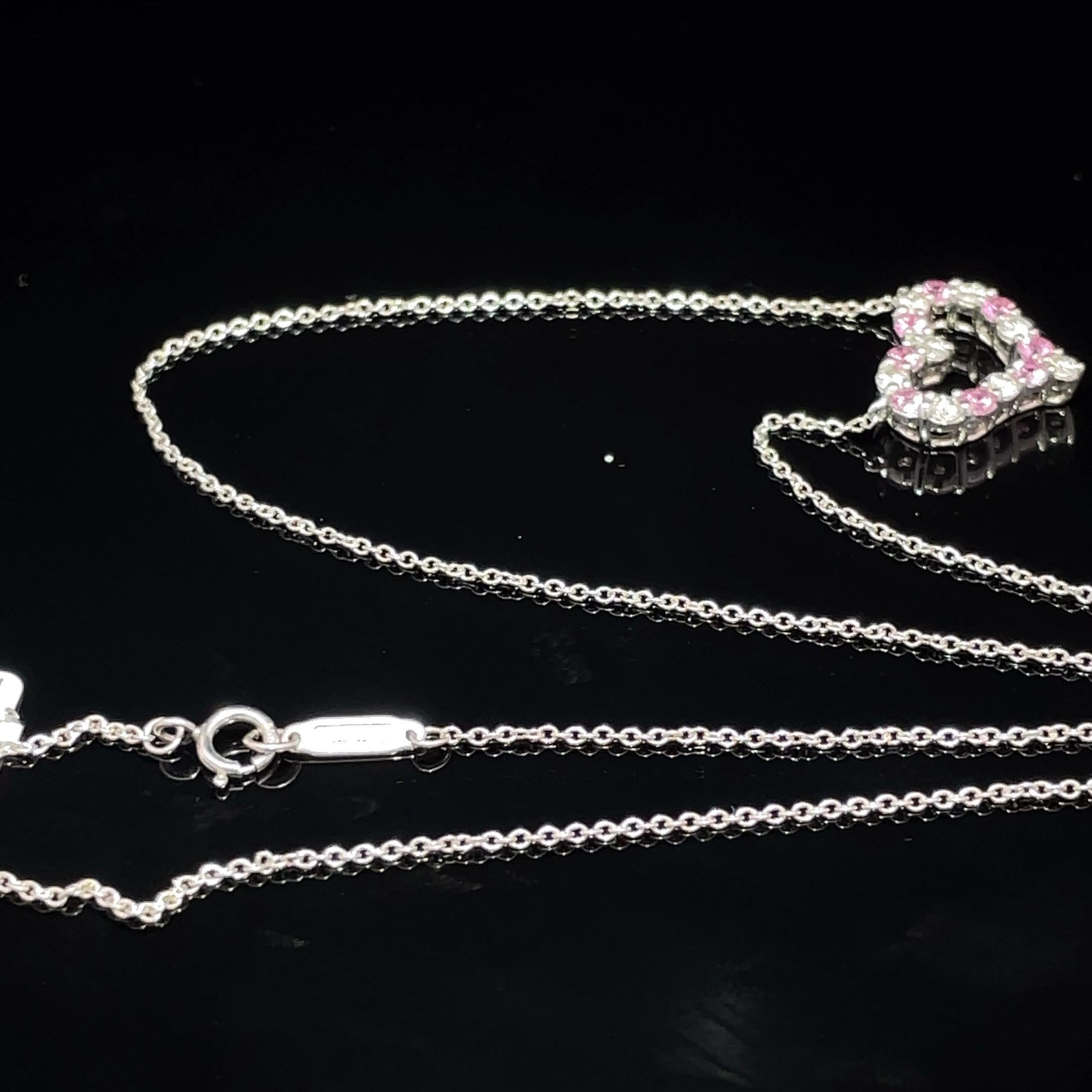 TIFFANY & CO. Platinum Pink Sapphire and Diamond Heart Pendant en vente 8