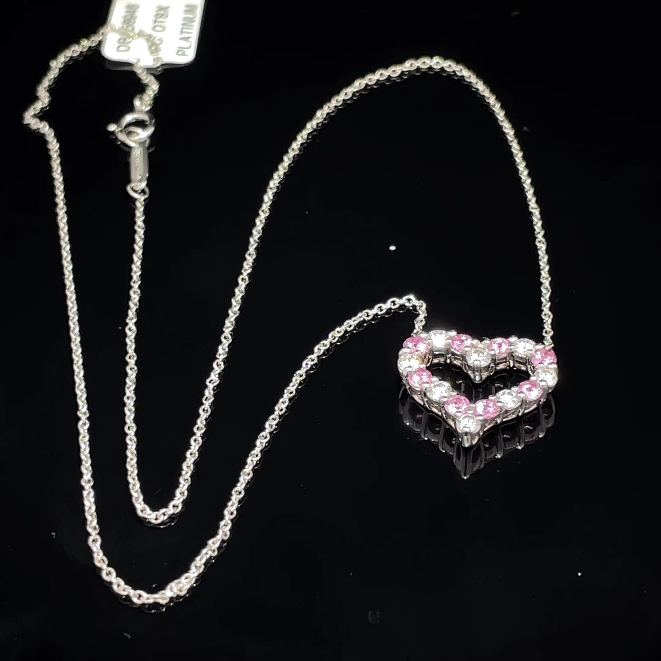 TIFFANY & CO. Platinum Pink Sapphire and Diamond Heart Pendant en vente 5