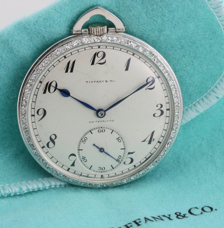 Tiffany and Co. Platinum Pocket Watch with Diamond Bezel Powered by