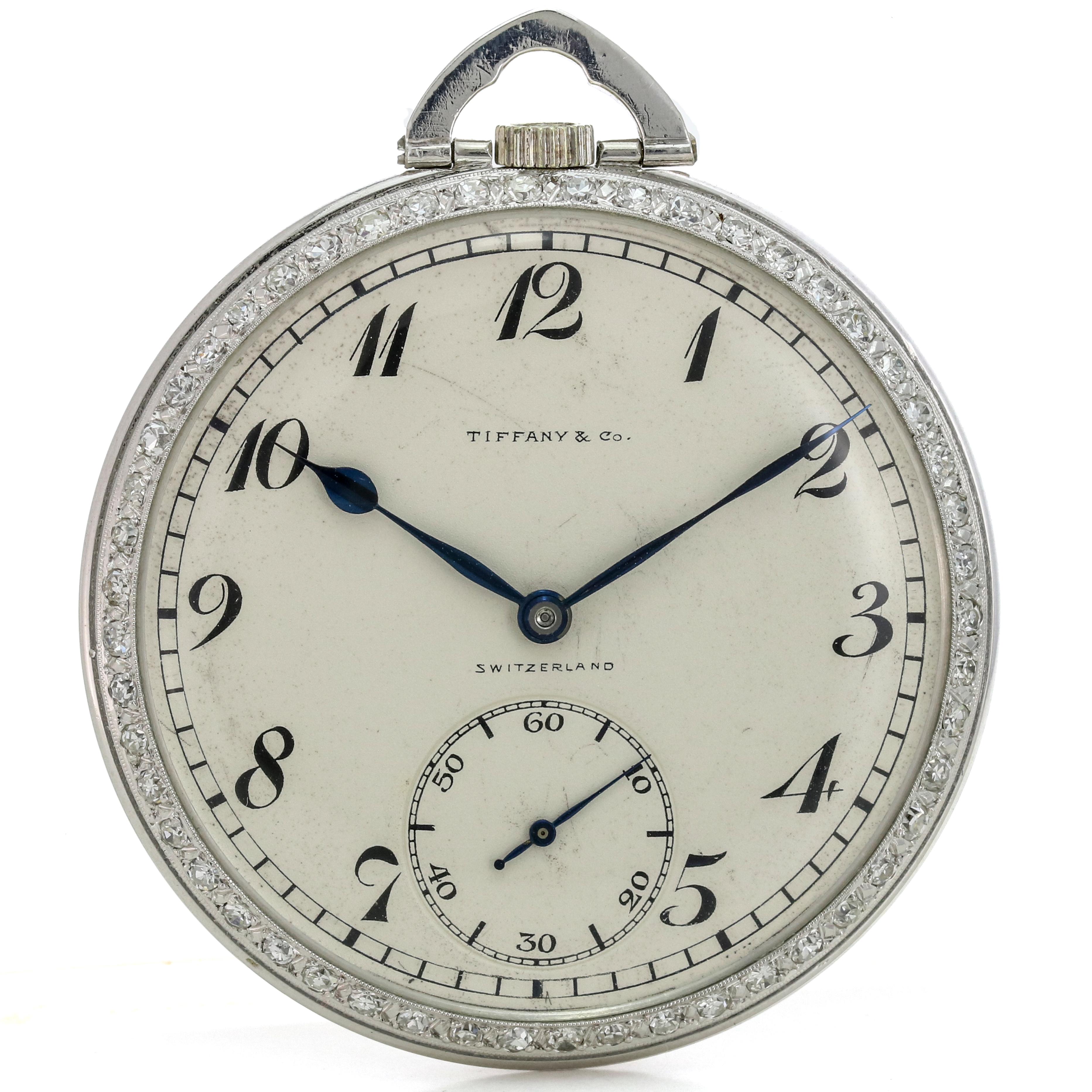 Tiffany & Co. Platinum Pocket Watch with Diamond Bezel Powered by Patek Philippe For Sale