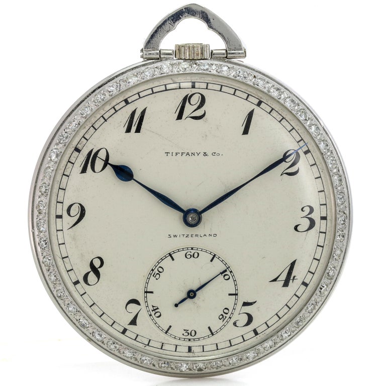 Tiffany and Co. Platinum Pocket Watch with Diamond Bezel Powered by