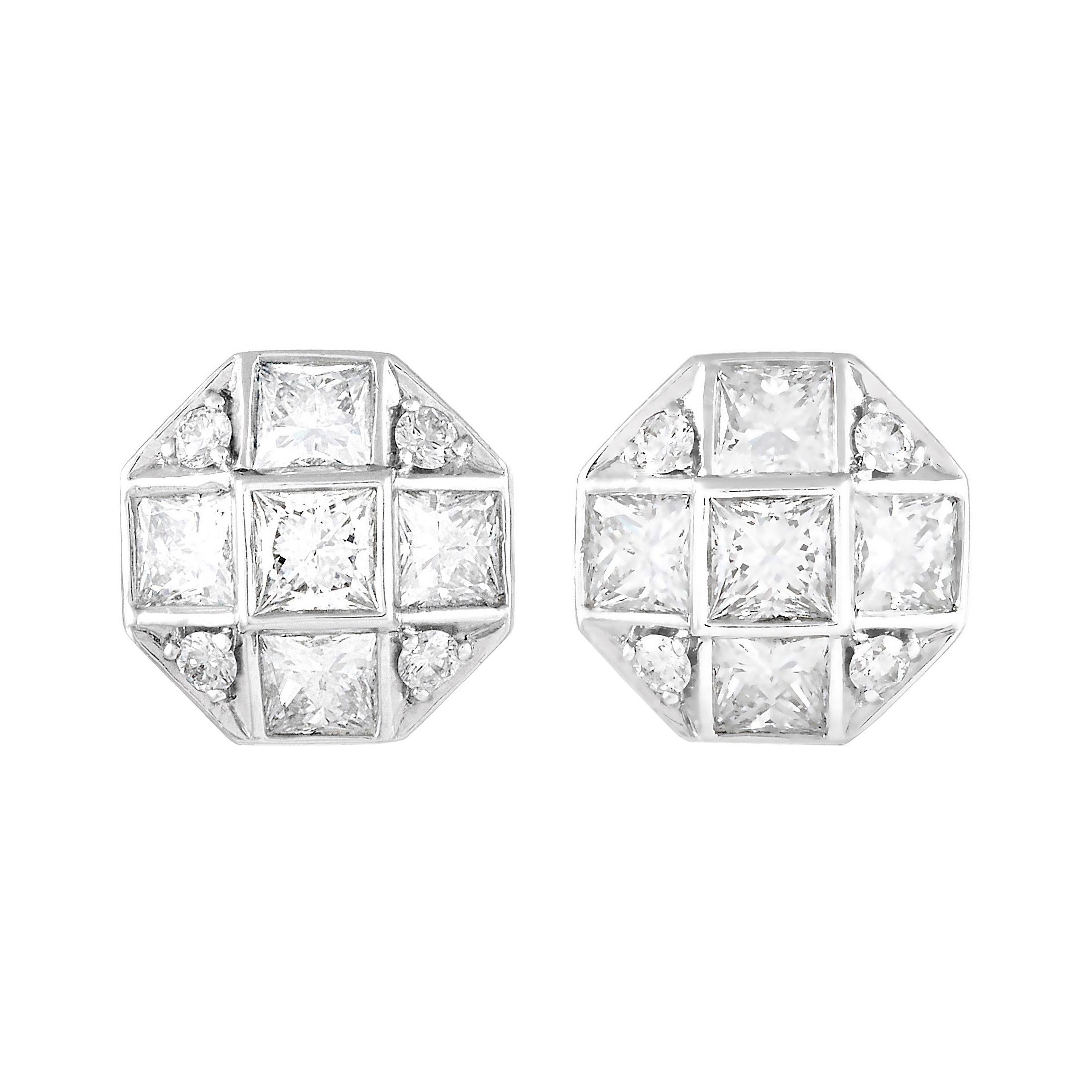 Tiffany & Co. Platinum Princess Cut 1.15 Ct Diamond Mosaic Earrings