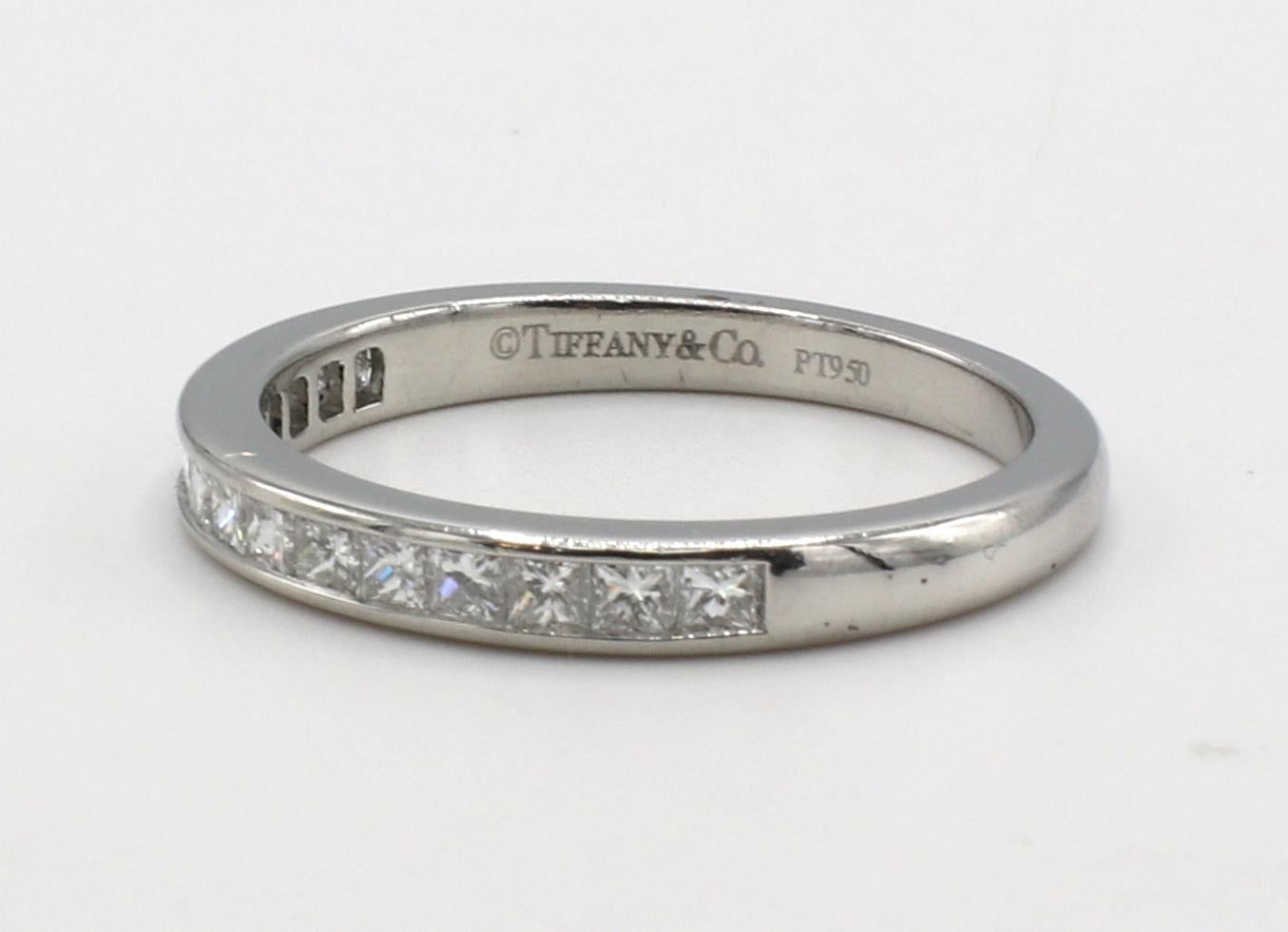 Modern Tiffany & Co. Platinum Princess Cut Channel Set Diamond Half Band Ring 