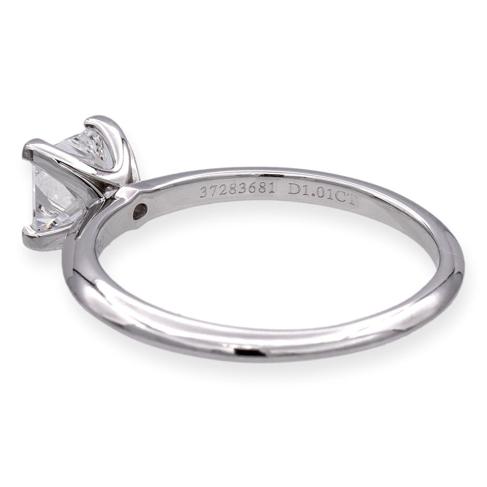 Women's Tiffany & Co. Platinum Princess Cut Diamond Engagement Ring 1.01ct  EVS1 For Sale