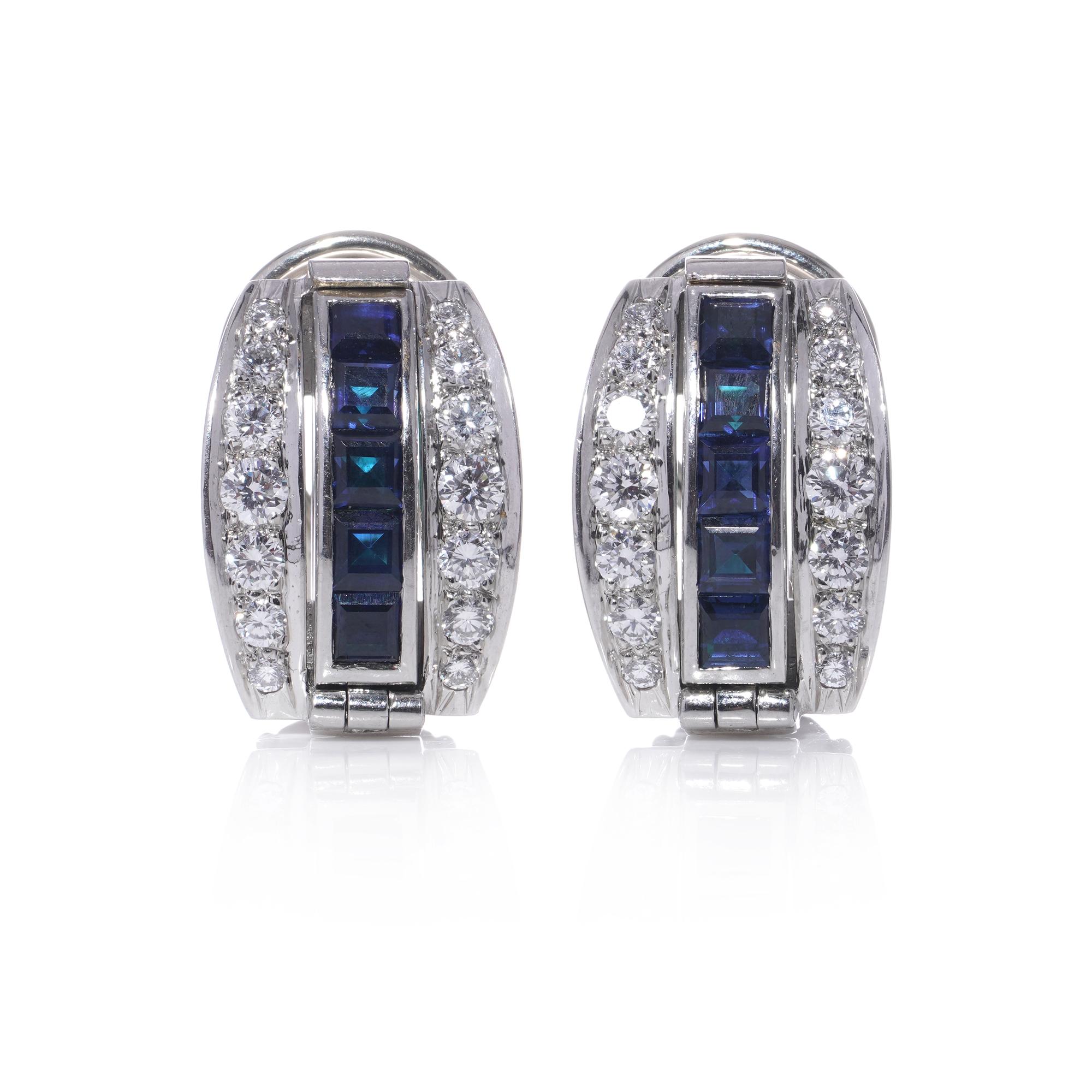 Tiffany & Co. platinum reversible earrings, sapphire, emerald and diamond. In Good Condition For Sale In Braintree, GB