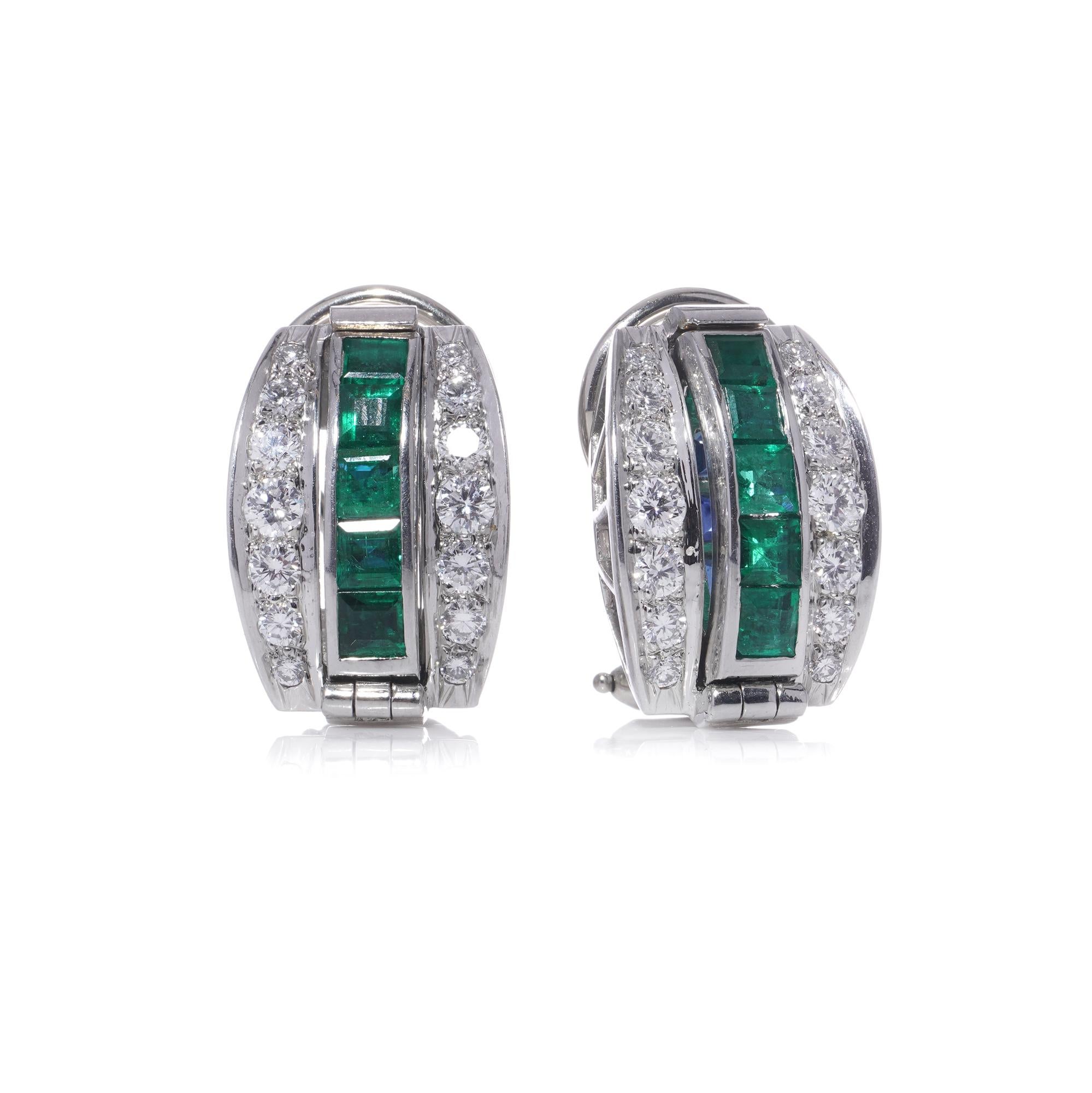 Women's Tiffany & Co. platinum reversible earrings, sapphire, emerald and diamond. For Sale