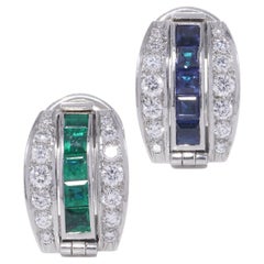 Tiffany & Co. platinum reversible earrings, sapphire, emerald and diamond.