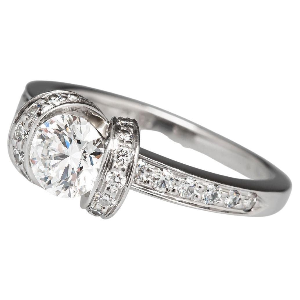 Tiffany and Co. Platinum Ribbon Brilliant Cut Diamond Engagement Ring ...